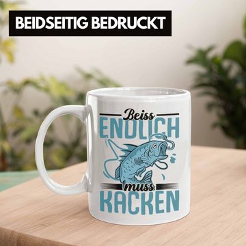 Trendation Tasse Trendation - Angler Fischer Tasse Geschenk Raubfische Hobbyangler Hecht Forelle Barsch Angeln Kaffeetasse Zubehör Beiss Endlich Muss Kaken