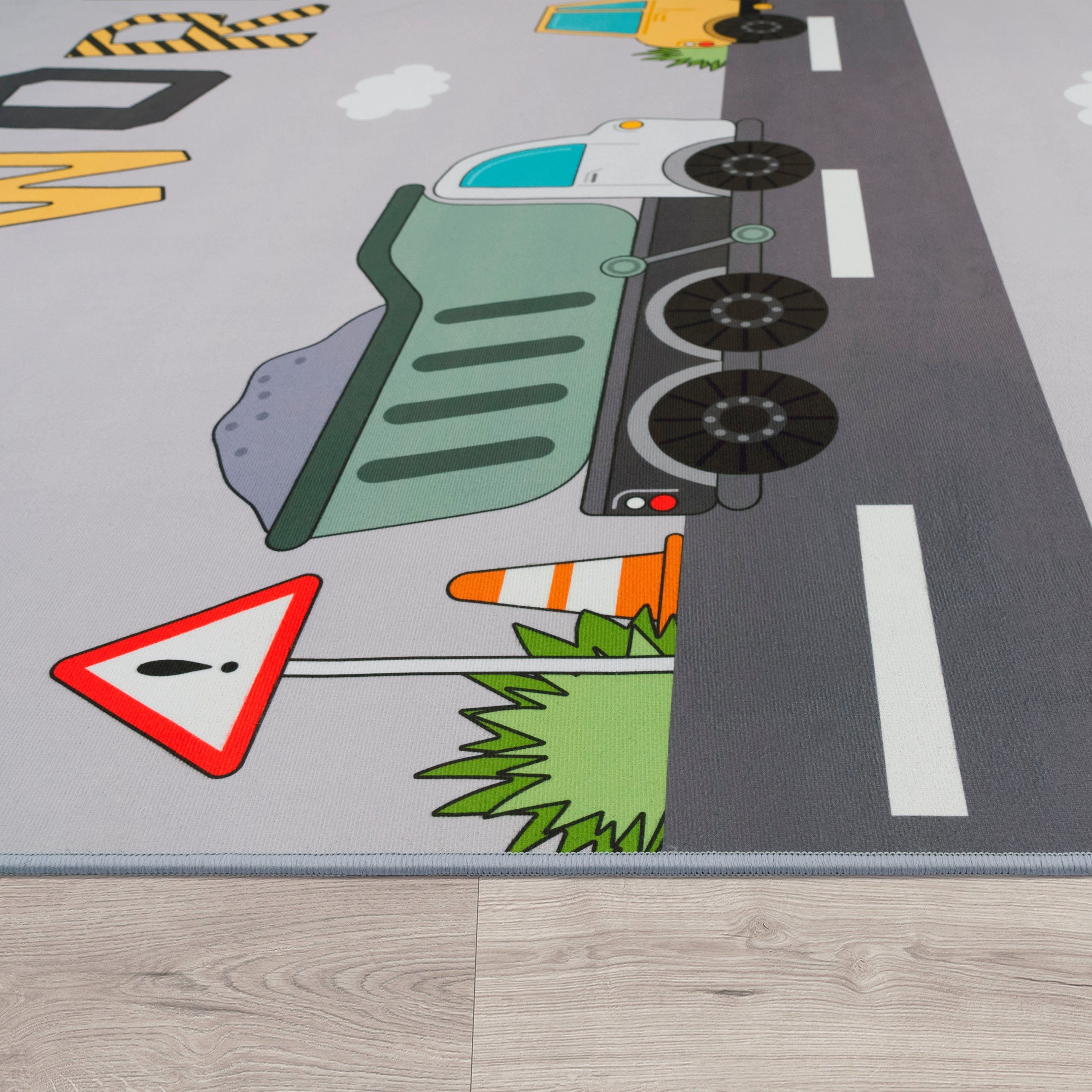 Paco Home Kinderteppich Bino 578, rechteckig, Höhe: 4 mm, Spielteppich, Motiv Autos & Baustelle, Kinderzimmer