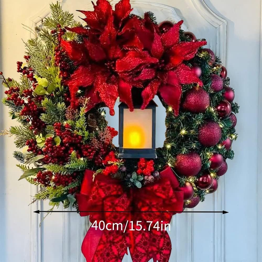 Kunstkranz 40 cm Türkranz Weihnachten mit Laterne, Rot, FELIXLEO – Bild 2 von 5