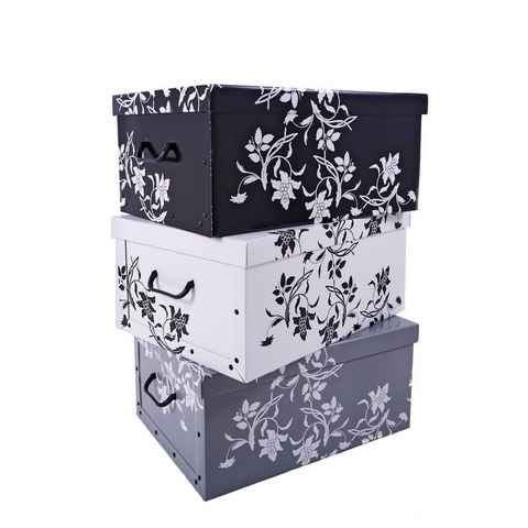 Spetebo Aufbewahrungsbox Storage Box 49x39x24 - 3er Set - Blumenmuster (Set, 3 St., Aufbewahrungsboxen), Stapelbox Geschenkbox