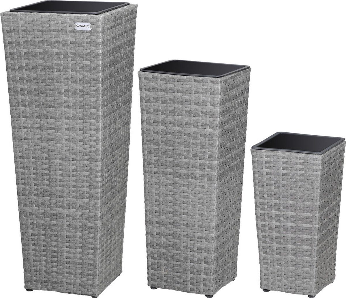 Casaria Übertopf Pflanzgefäße 3er Set Polyrattan (Set, 3 St., 3er-Set), Rattanoptik, eckig