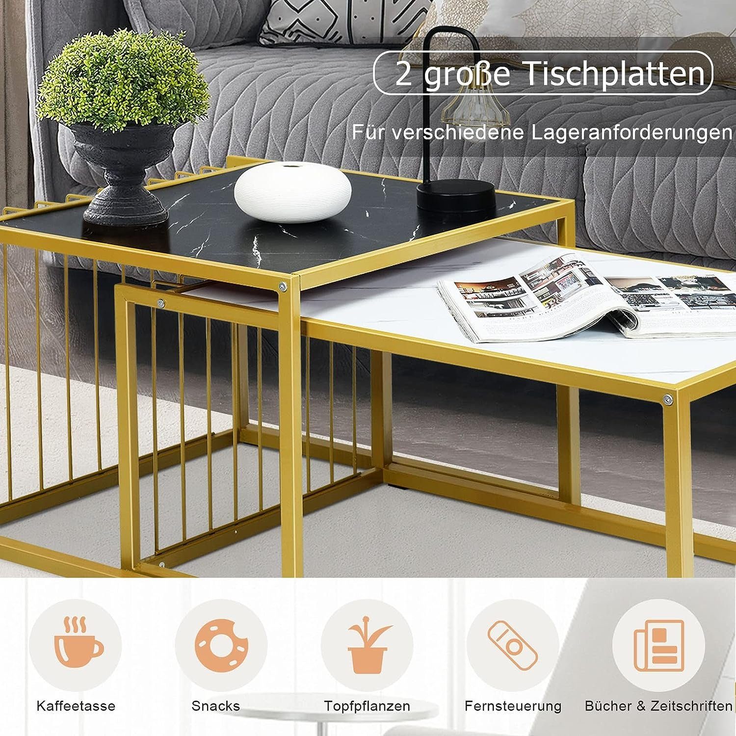 KOMFOTTEU Couchtisch Beistelltisch (2er Set), Satztisch