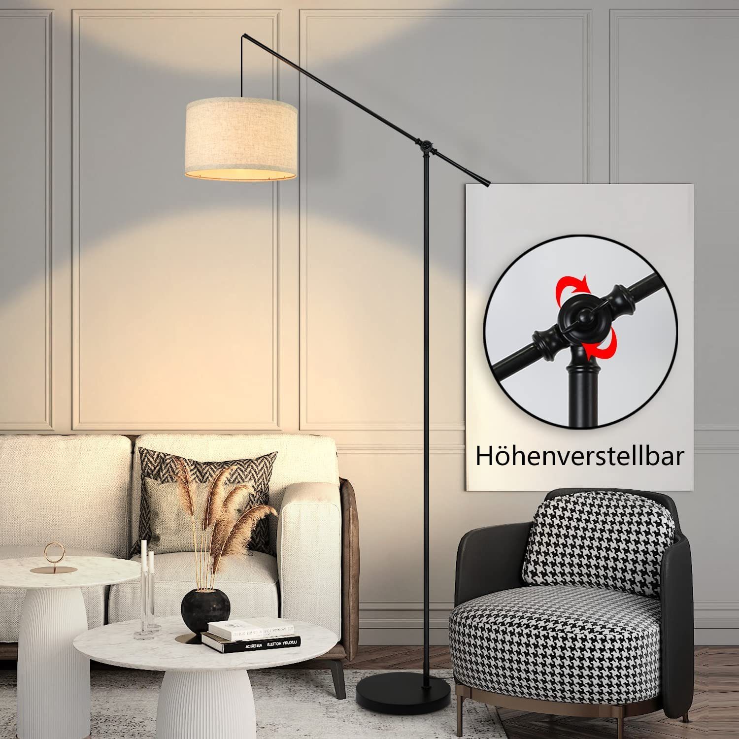 wechselbar Stoff LED Stehlampe Fußschalter E27, Nettlife 146 höhenverstellbar Schirm cm