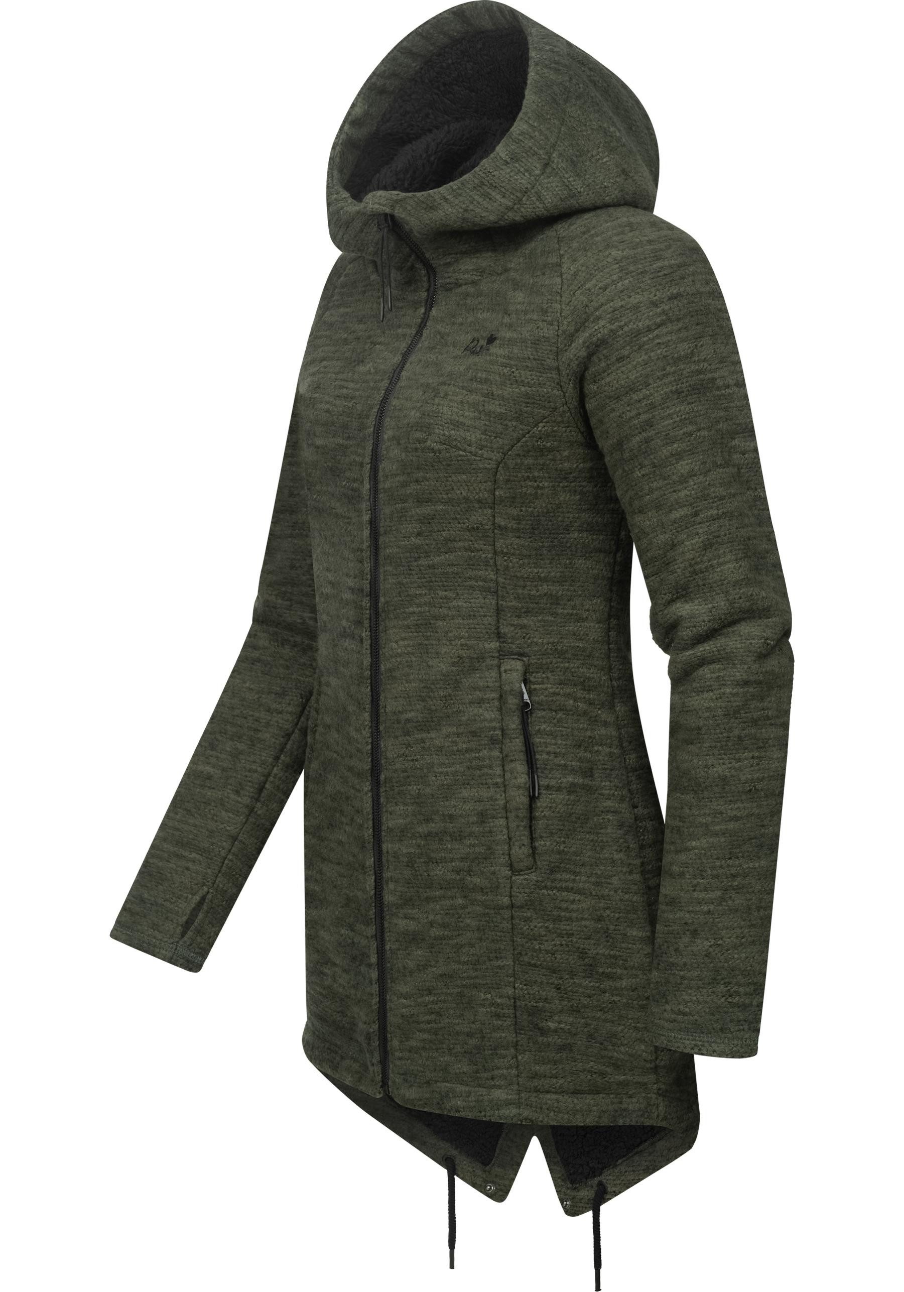 Ragwear Kapuzenstrickjacke Wingi Melange Sportliche Kapuzenjacke mit Teddy-Kunstfell