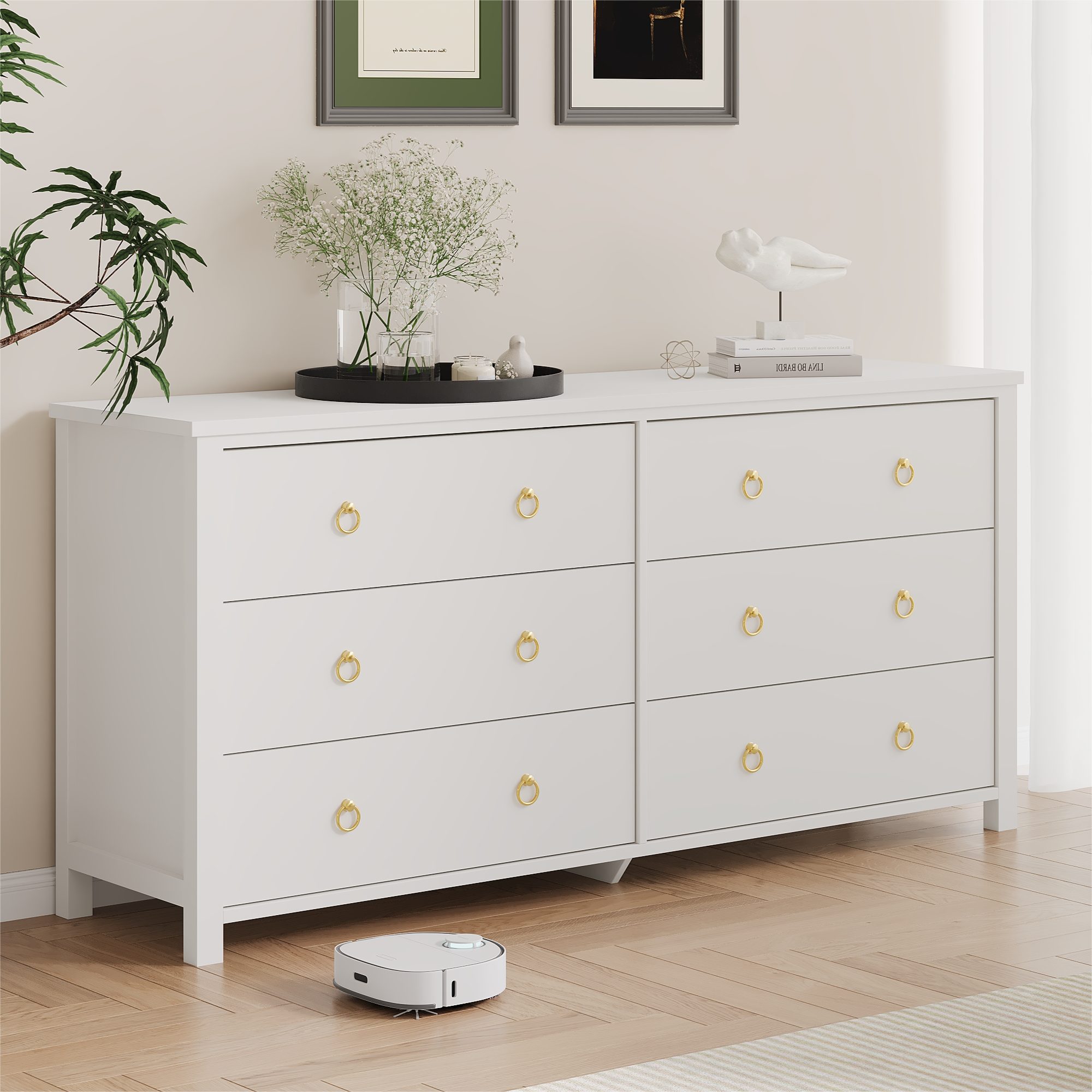 GarveeMore Kommode Modernes Vielseitige Schubkastenkommode Sideboard Weiß Nachtkommode (1 St), 6 Schubladen Holz-Kommode Flur, Wohnzimmer oder Schlafzimmer