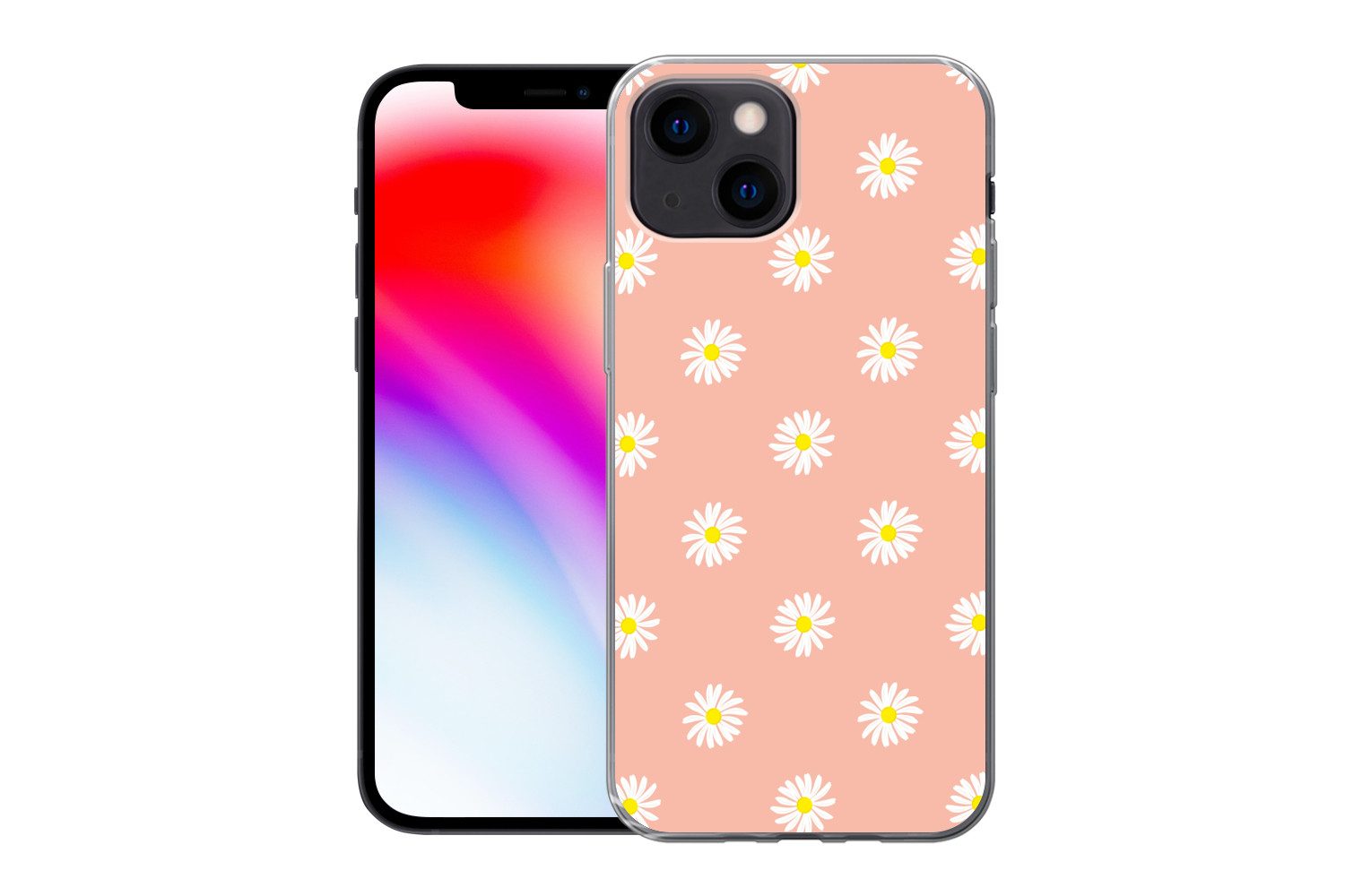 MuchoWow Handyhülle für Apple iPhone 13 mini Gänseblümchen - Pastell - Weiß - Rosa - Blume, Smartphone-Bumper, Print, Handy Schutzhülle Dünn