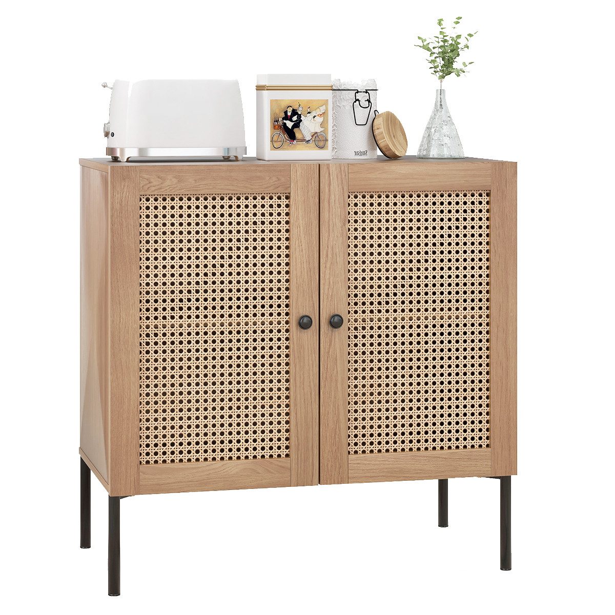 COSTWAY Küchenbuffet Sideboard mit 2 Rattantüren, günstig online kaufen
