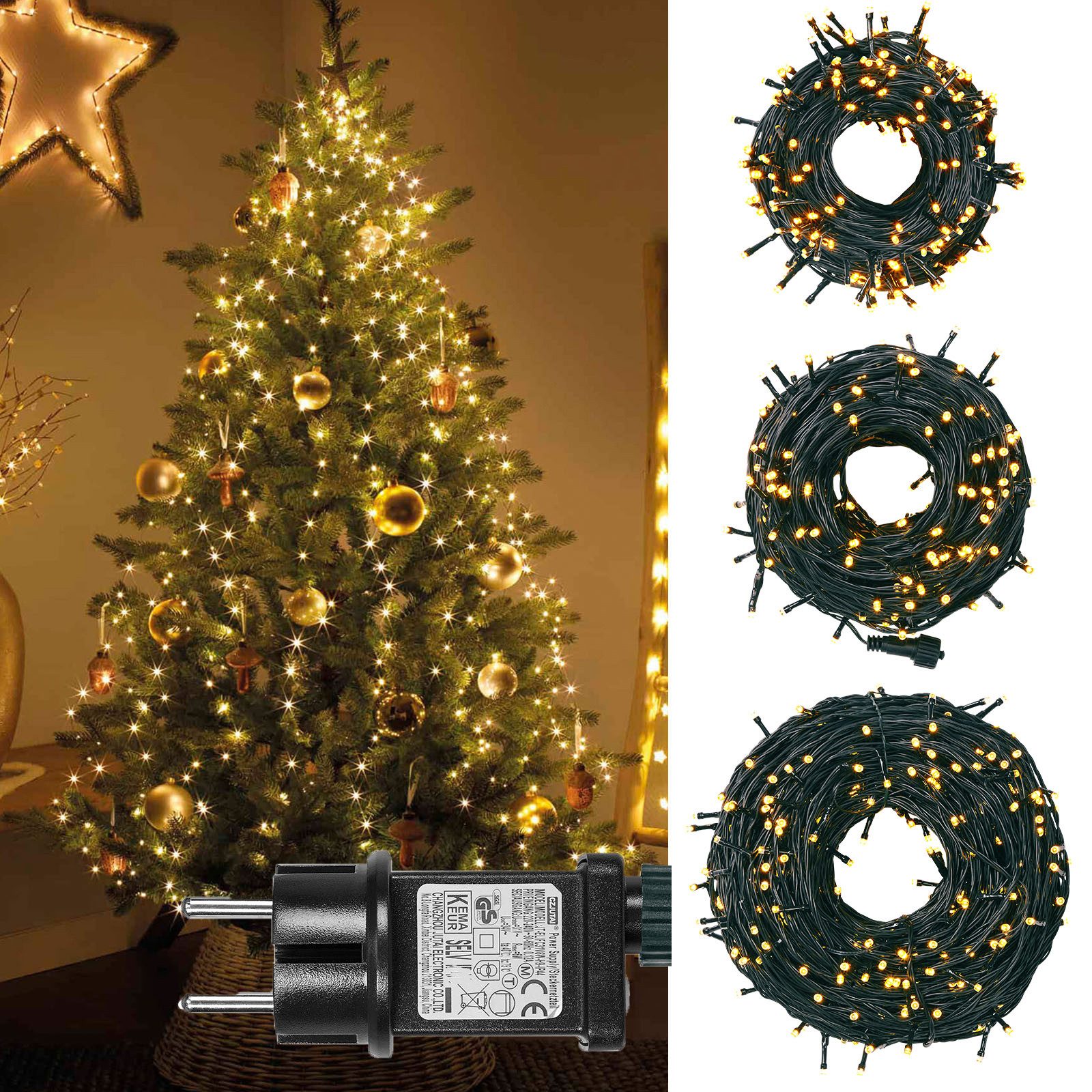 MUPOO LED-Lichterkette 20/50/100M Lichterkette Weihnachtsbaum Timer, Speicherfunktion