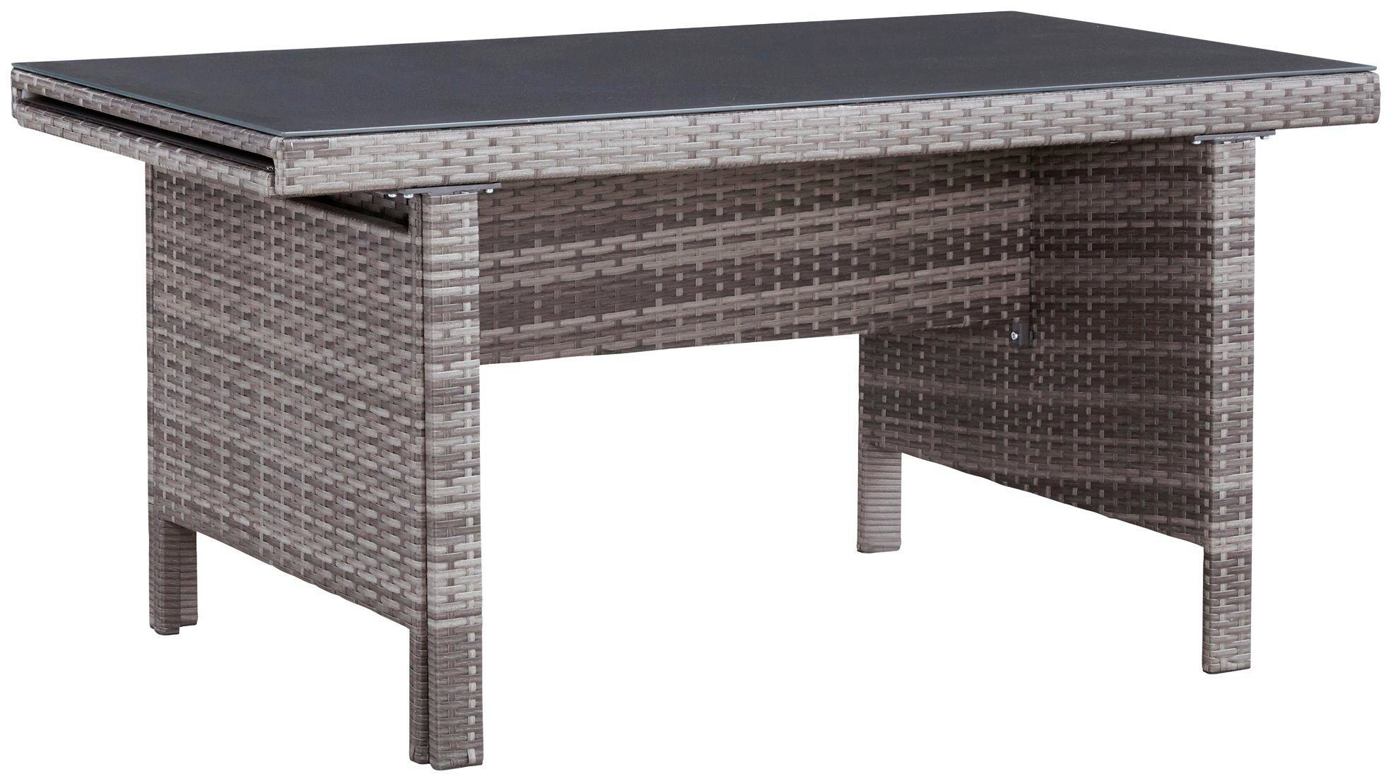 KONIFERA Garten-Essgruppe Parla, (Set, 21-tlg., 6xSessel, 1x AZ-Tisch 150-242,5cm,2x Hocker,inkl. Auflagen, Polyrattan), 2 der 6 Sessel sind verstellbar, Grau, Tischplatte aus Sicherheitsglas