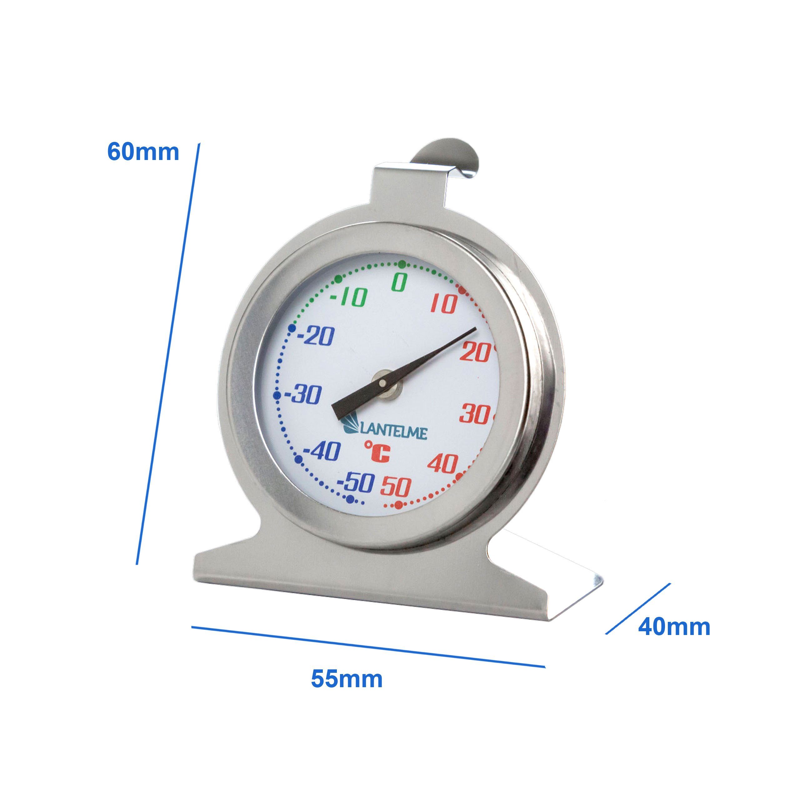 Lantelme Kühlschrankthermometer Edelstahl Gefrierschrank Kühlschrank Analog Thermometer + - 50°C, Farblich markierte Anzeige, zum aufhängen oder stellen, Maße 6x5,5x4cm
