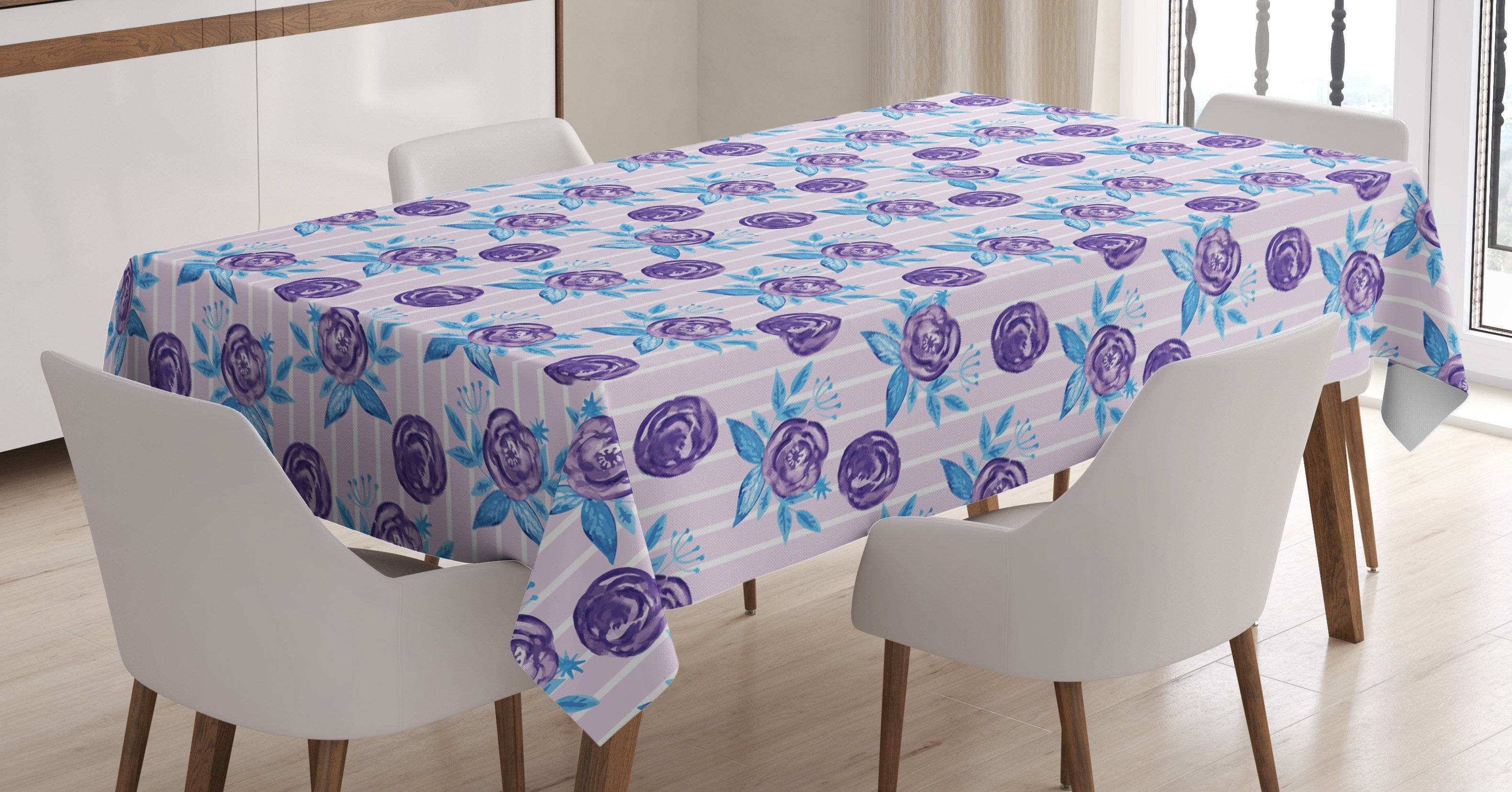 Abakuhaus Tischdecke Farbfest Waschbar Für den Außen Bereich geeignet Klare Farben, Blumen Abstrakte Rosen auf Streifen | Tischdecken