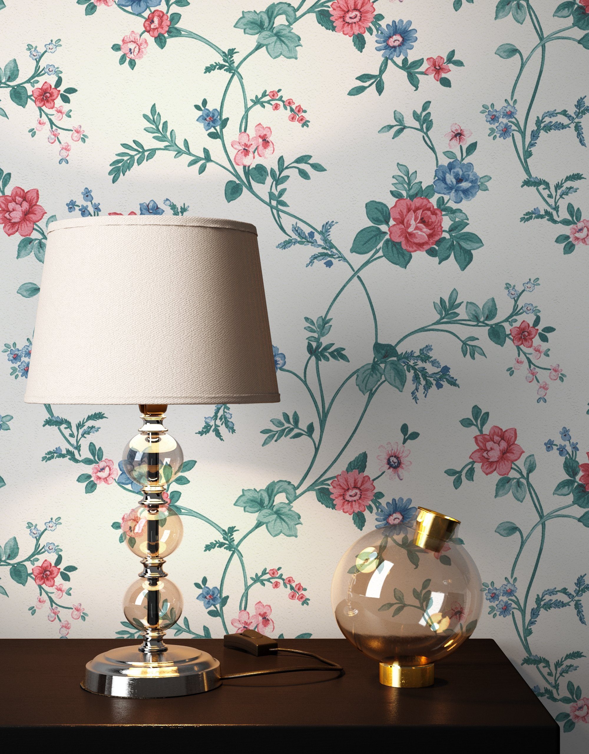Newroom Vliestapete, Weiß Tapete Landhaus Blumen günstig online kaufen