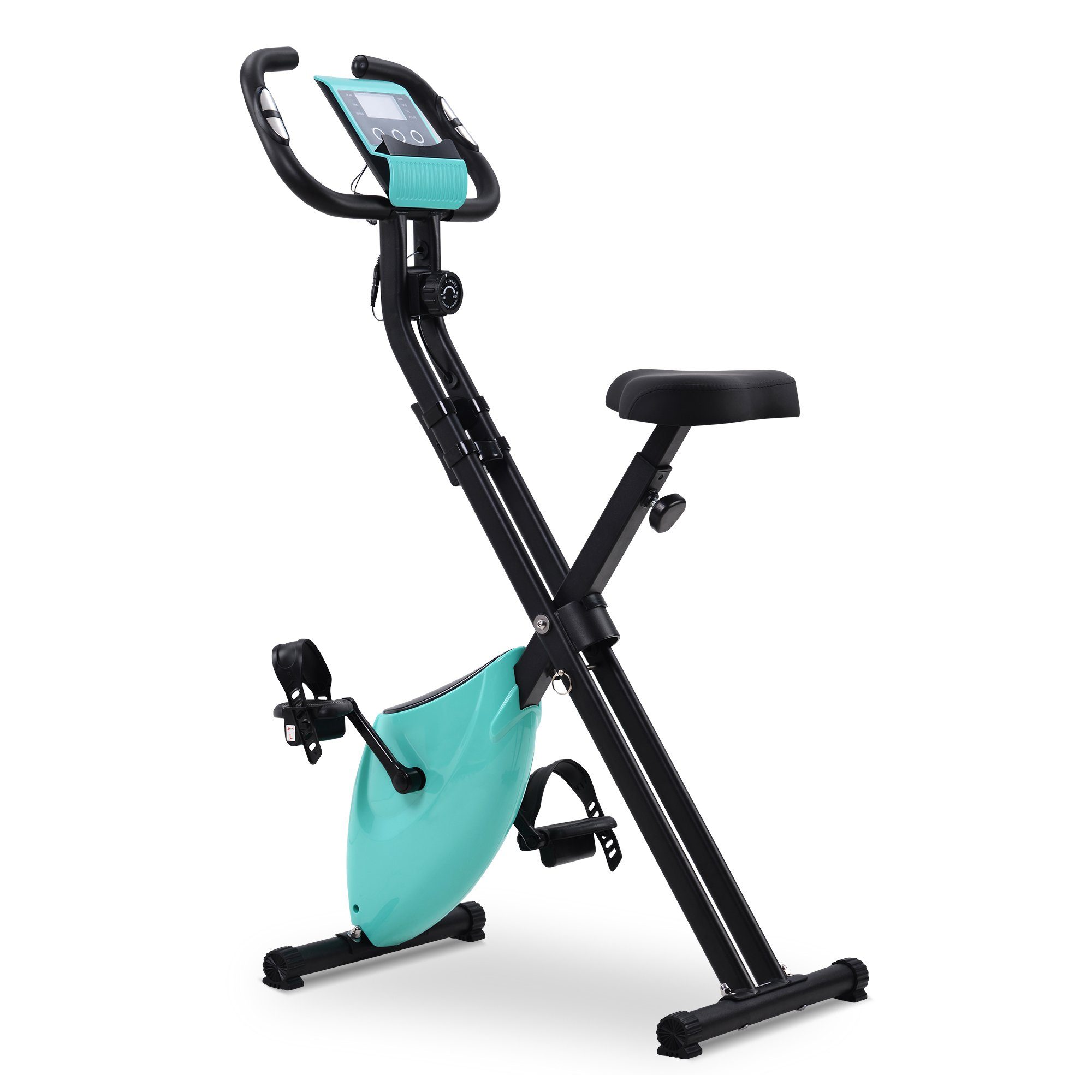 Merax Heimtrainer Fitness Heimtrainer klappbar X Bike mit gepolstertem  Sitz, LCD-Display, verstellbare Widerstandstufen, mit Handpulssensoren