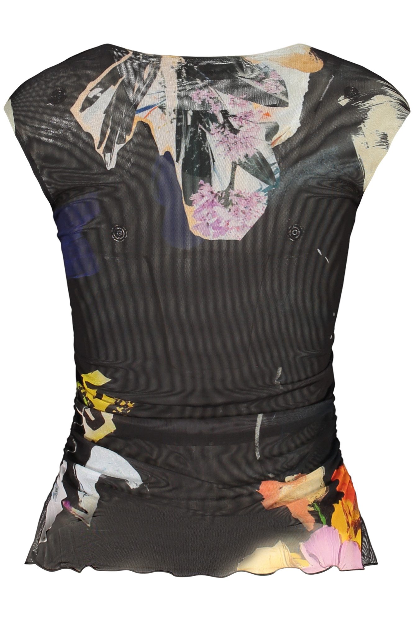 Desigual T-Shirt Schwarzes Damen-Top mit Kontrastdetails und Print -