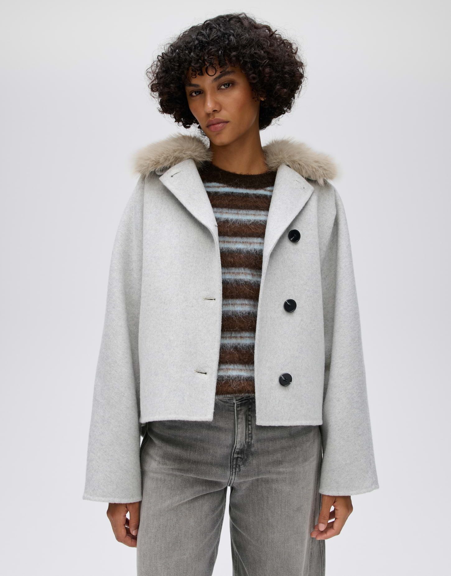 OPUS Wolljacke Hafura aus weichem Woll-Mix Gerader Schnitt mit weiten Fledermaürärmeln und Eingrifftaschen
