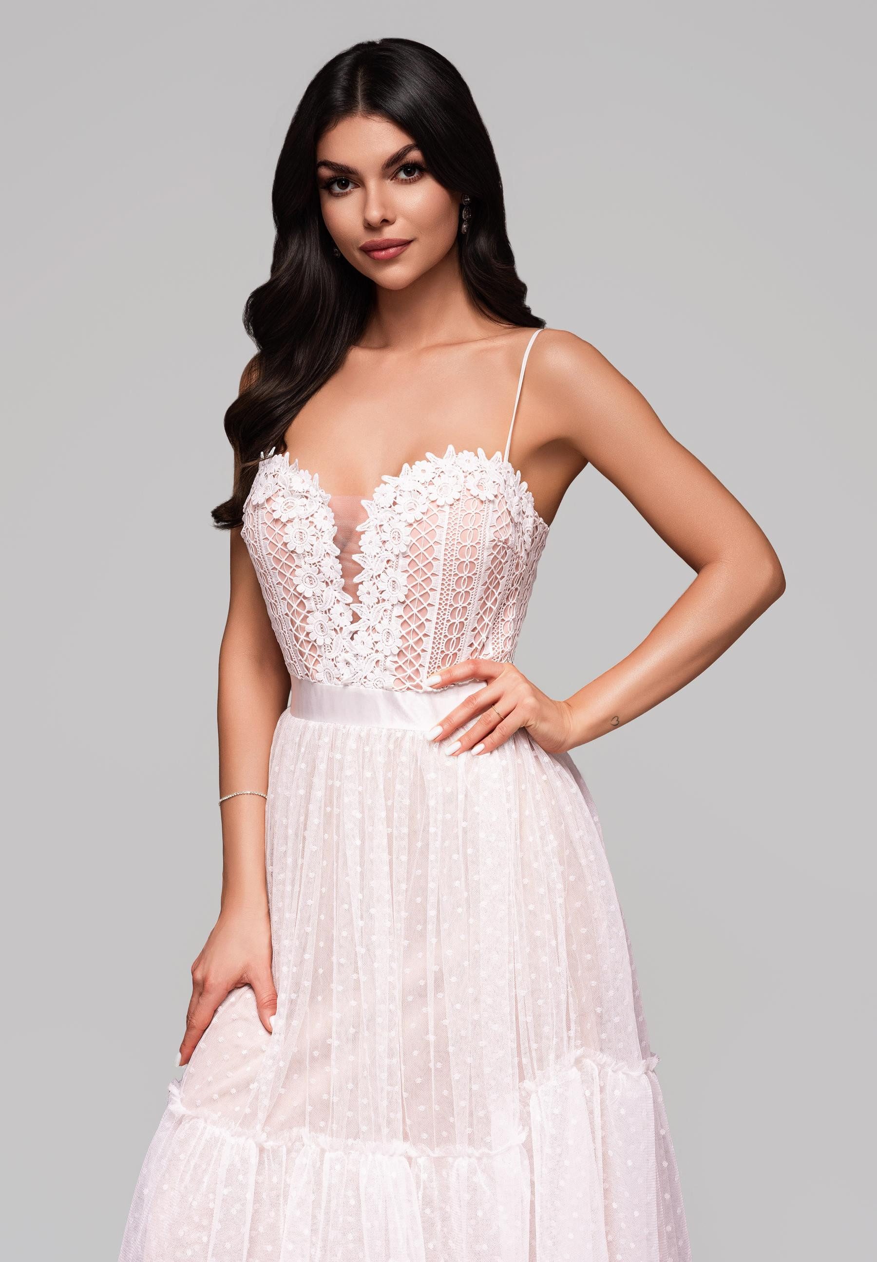 OMBRE Abendkleid Midikleid mit Spitze und Tüllrock Satinband in der Taille zur Akzentuierung der Silhouette – Bild 4 von 5