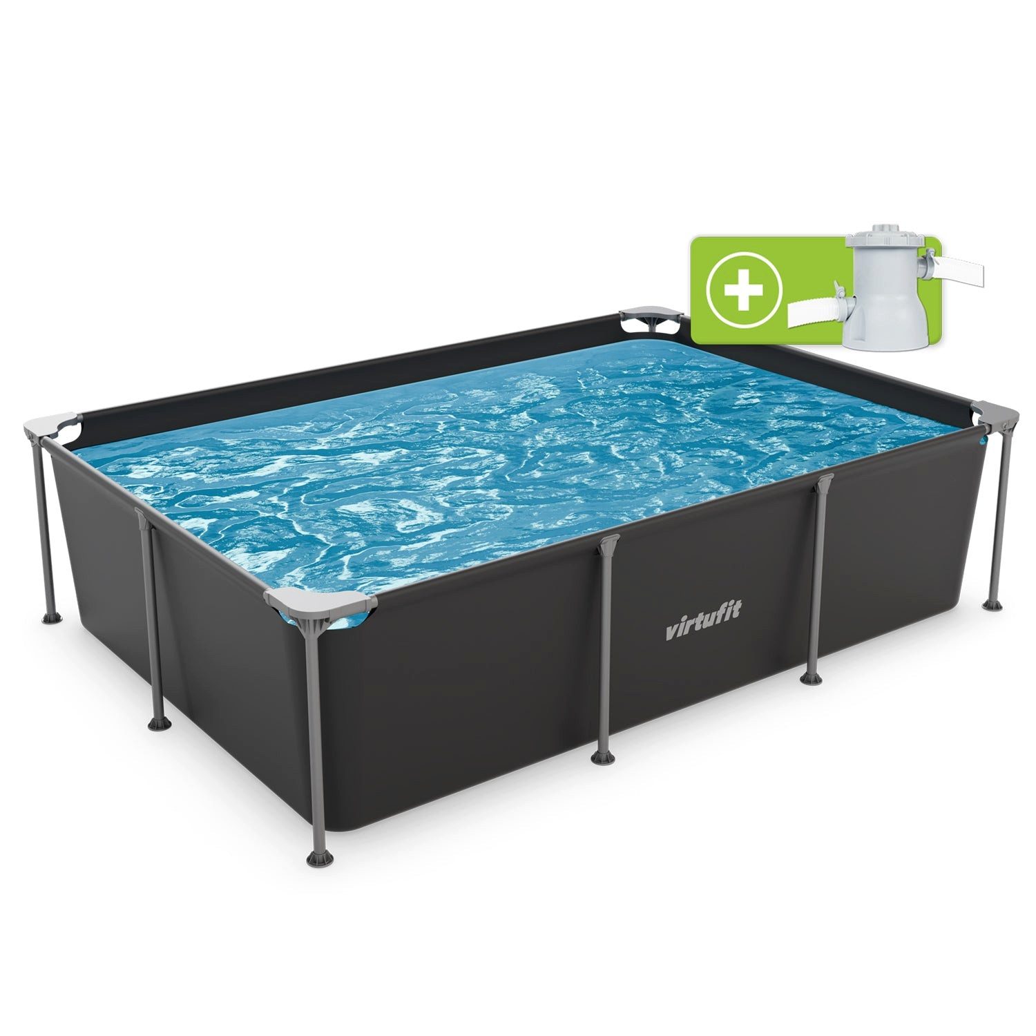 VirtuFit Rechteckpool VirtuFit Rechteckpool 260x180x66 cm ANTHRAZIT mit Filterpumpe