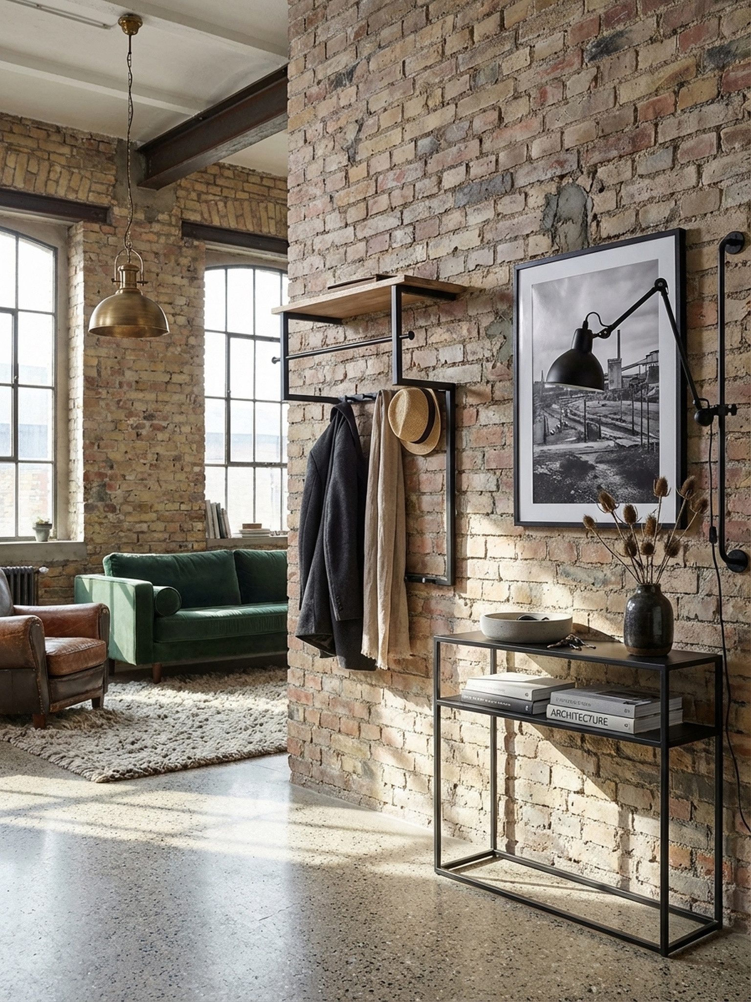 KADIMA DESIGN Wandgarderobe Design Wandgarderobe Mango Massivholz Metall 60x76x26 cm (Flurgarderobe Garderobe Wand Holz), Hakenleiste mit Ablage und Kleiderstange