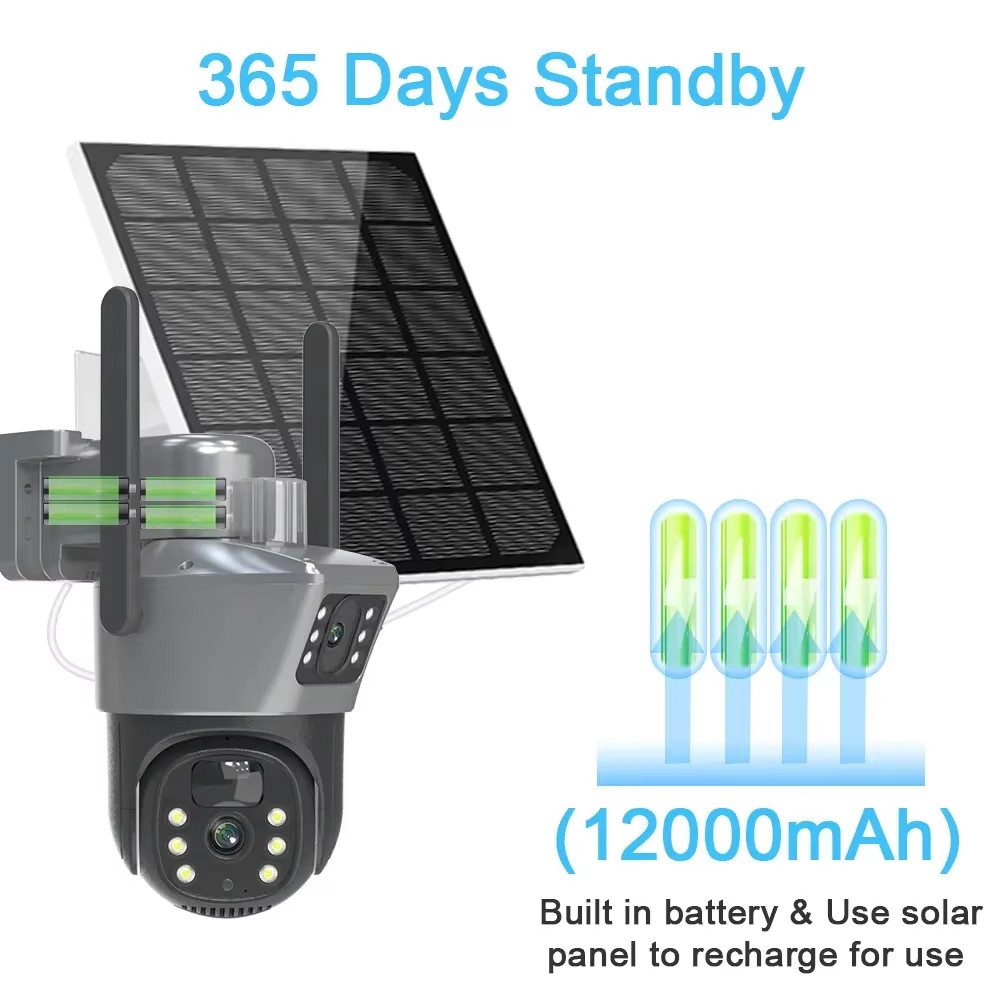 Athlix Überwachungskamera Kabellose Outdoor PTZ-Solarkamera 4K Dual-Lens (Outdoor, Indoor, 360°-Rundumsicht & Automatische Verfolgung, Zwei-Wege-Audio)