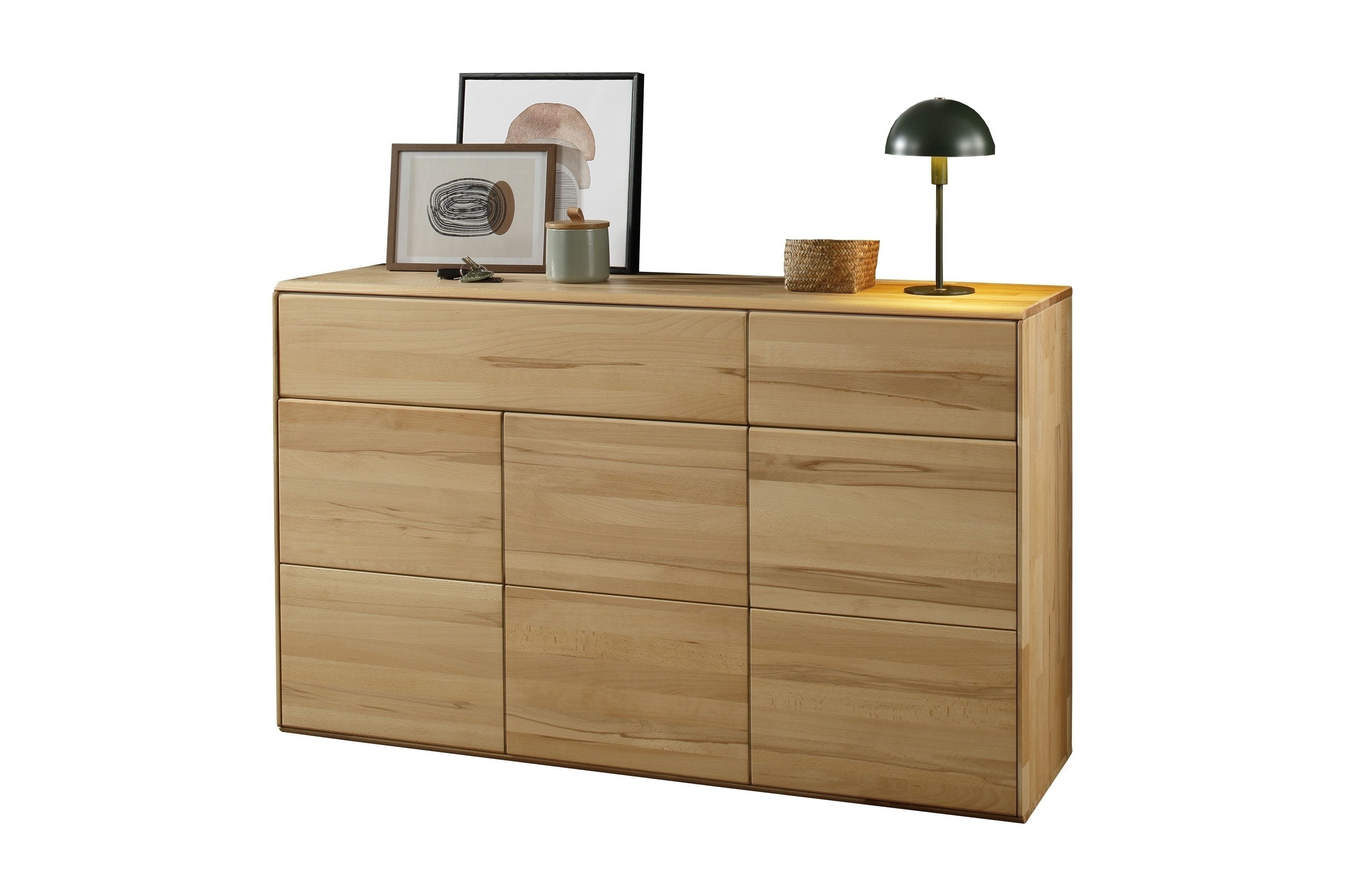 Lebenswert Sideboard KM-0662, 3 Türen, 2 Schübe, 2 Böden, Kernbuche massiv - 149x89x40cm (BxHxT)