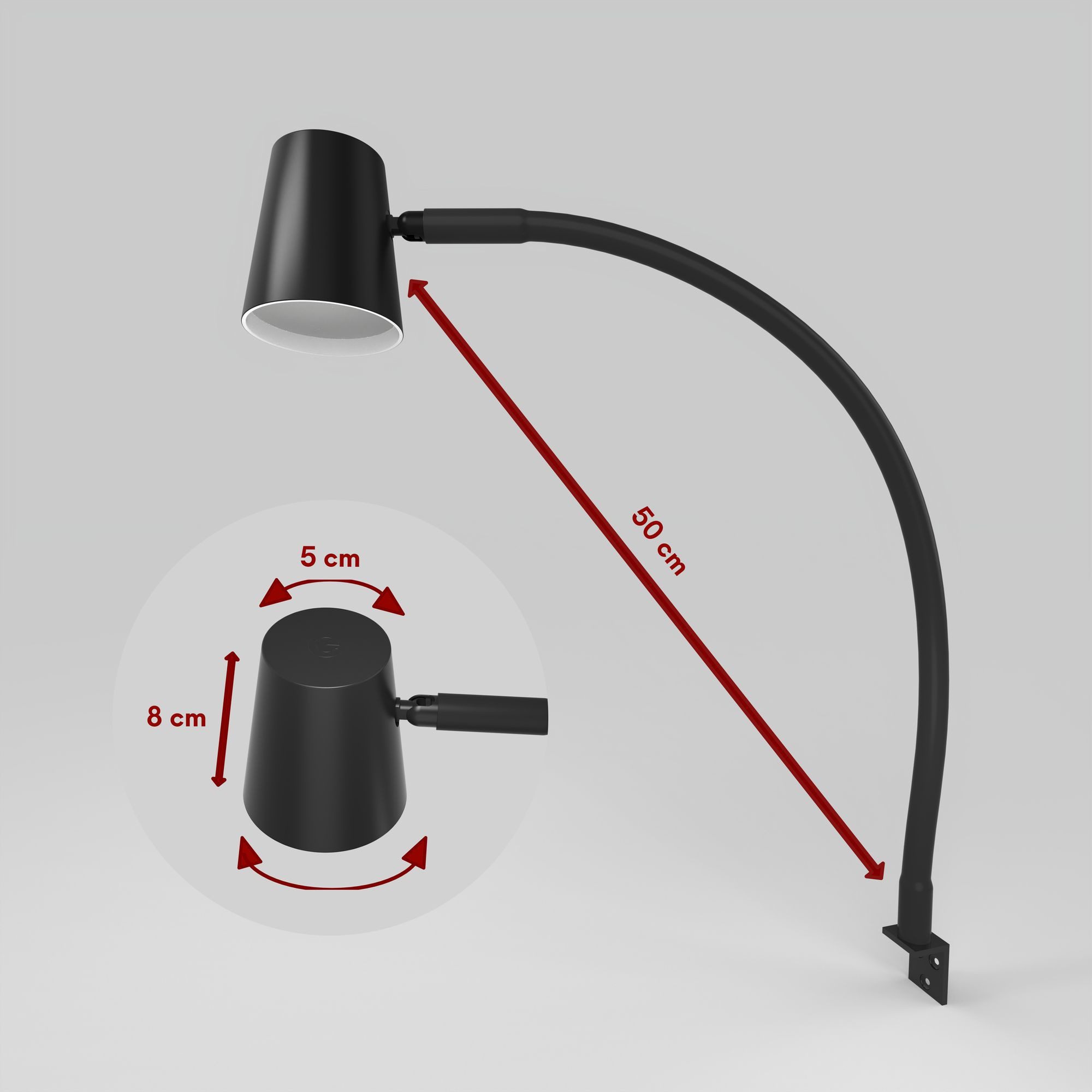 kalb Bettleuchte LED Leseleuchte schwarz, flexibler Leuchten-Hals, 1er Set, warmweiß