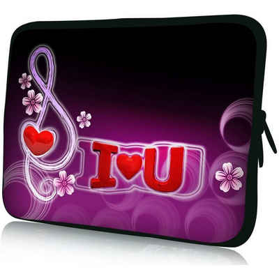wortek Laptoptasche für Laptops bis 15,4", I Love U Lila Rot, Wasserabweisend