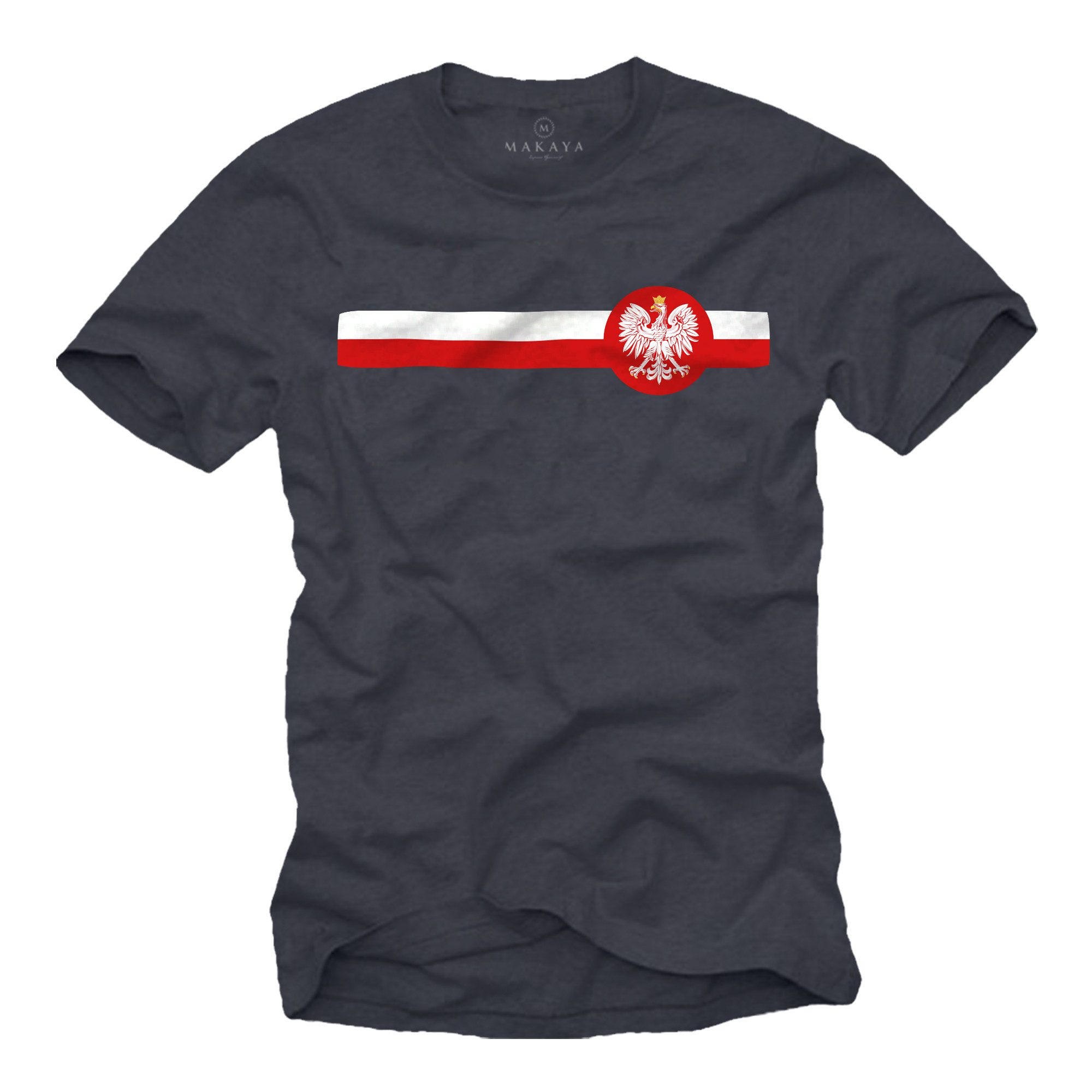 MAKAYA Print-Shirt Polnische Flagge Herren Polen Fahne Fußball Trikot Männer Geschenke (Schwarz, Blau, Grün, Grau, Blaugrau, Weiß, S, XL, 3XL, 4XL, 5XL, L, M, XXL) Baumwolle