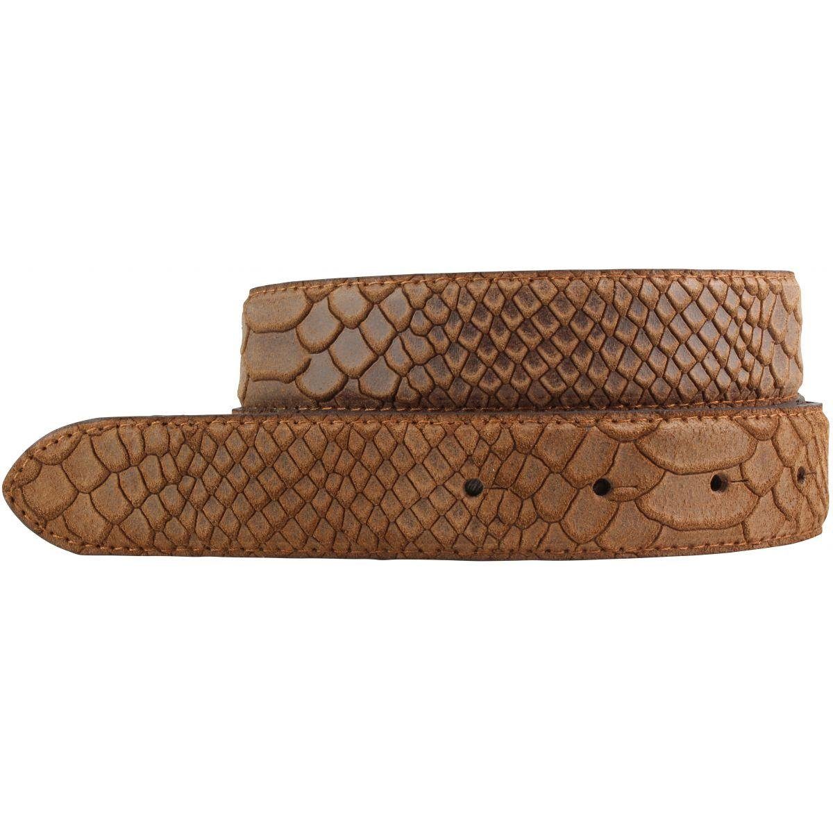 BELTINGER Ledergürtel Gürtel mit Pythonprägung ohne Schnalle 3 cm - Für Damen Herren 30mm Sc Tabac