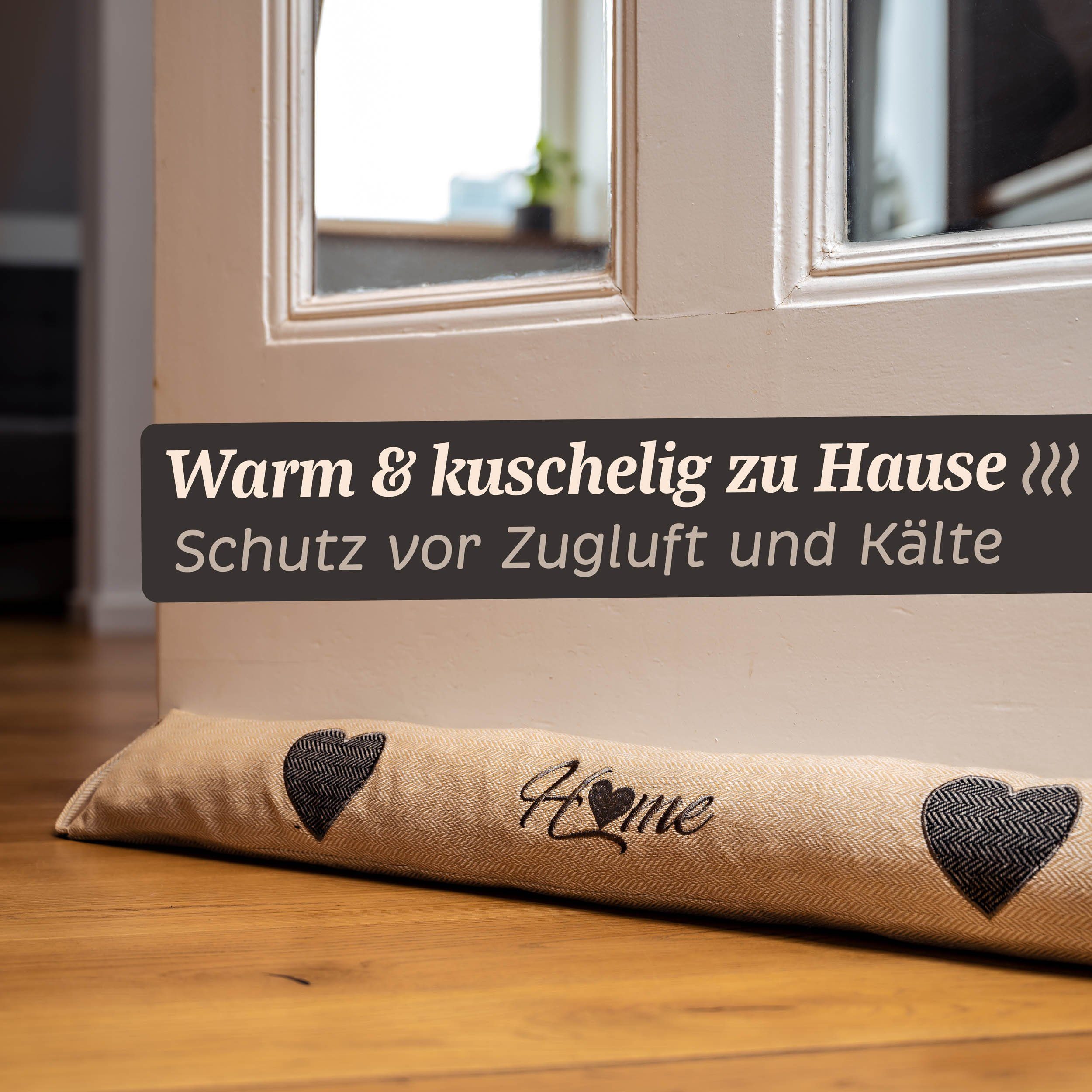 Praknu Zugluftstopper 90cm - Waschbar - Extra Schwer - Für Türen und Fenster - Beige, Einzeln, 1-tlg., Einzelartikel, Effektiver Kältestopp vor Zugluft unter der Tür - Wärmedämmung