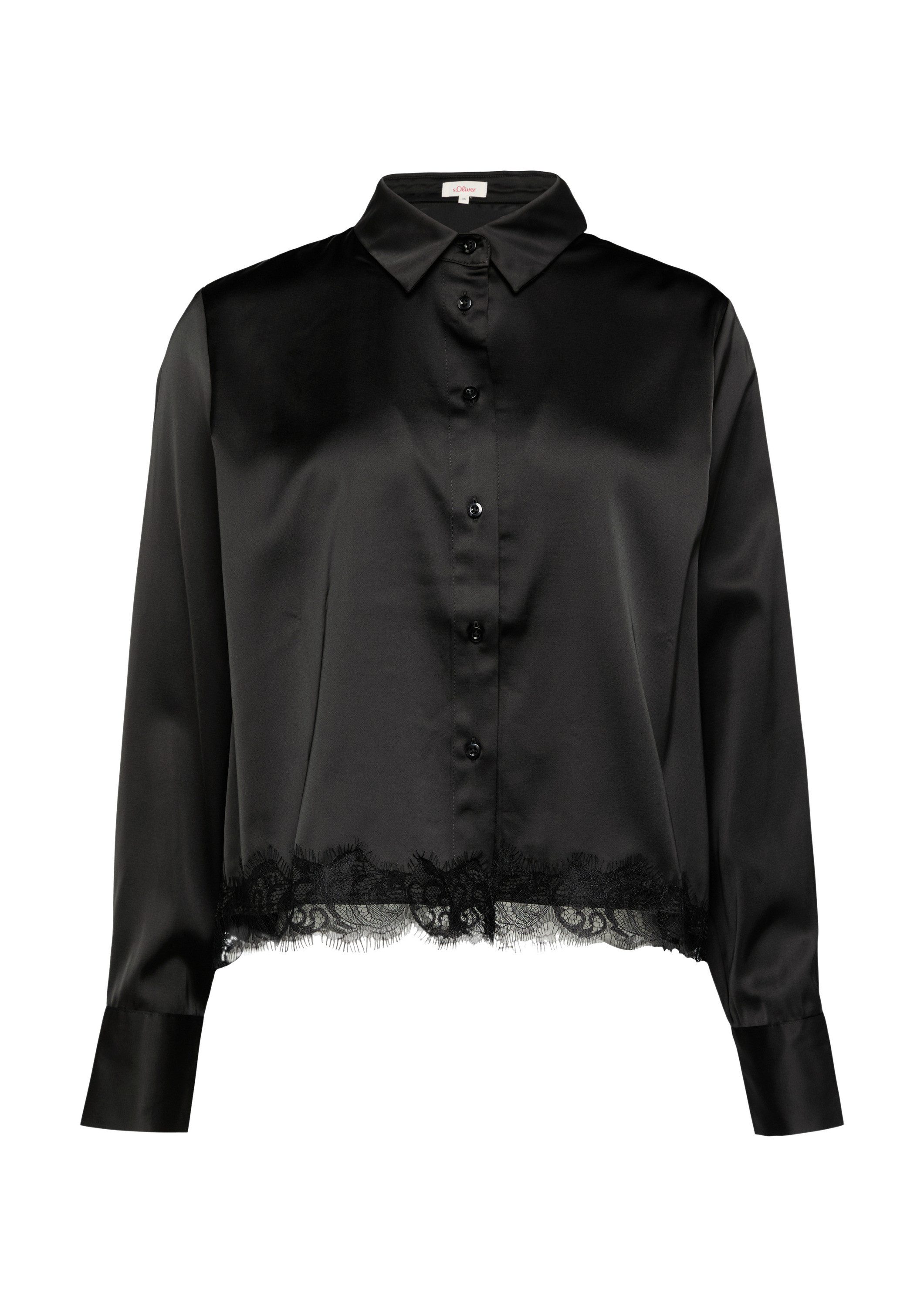 s.Oliver Langarmbluse Bluse Satin-Bluse mit Spitzen-Detail günstig online kaufen