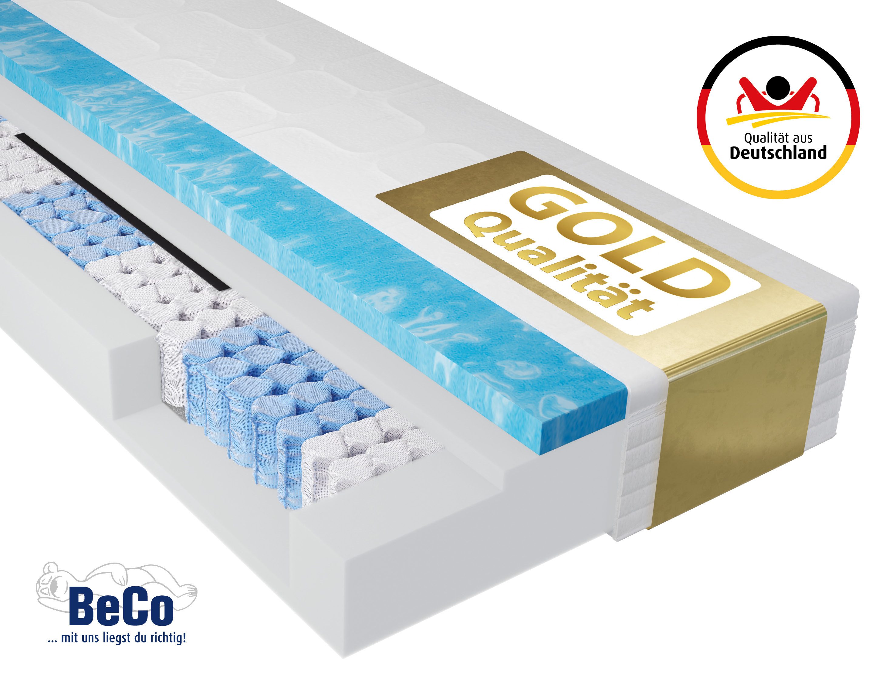 Taschenfederkernmatratze Royal Komfort Gel – GOLD TFK-Matratze mit Geltopper für Luxusschlaf, Beco, 26 cm hoch, Mit integriertem Geltopper, …