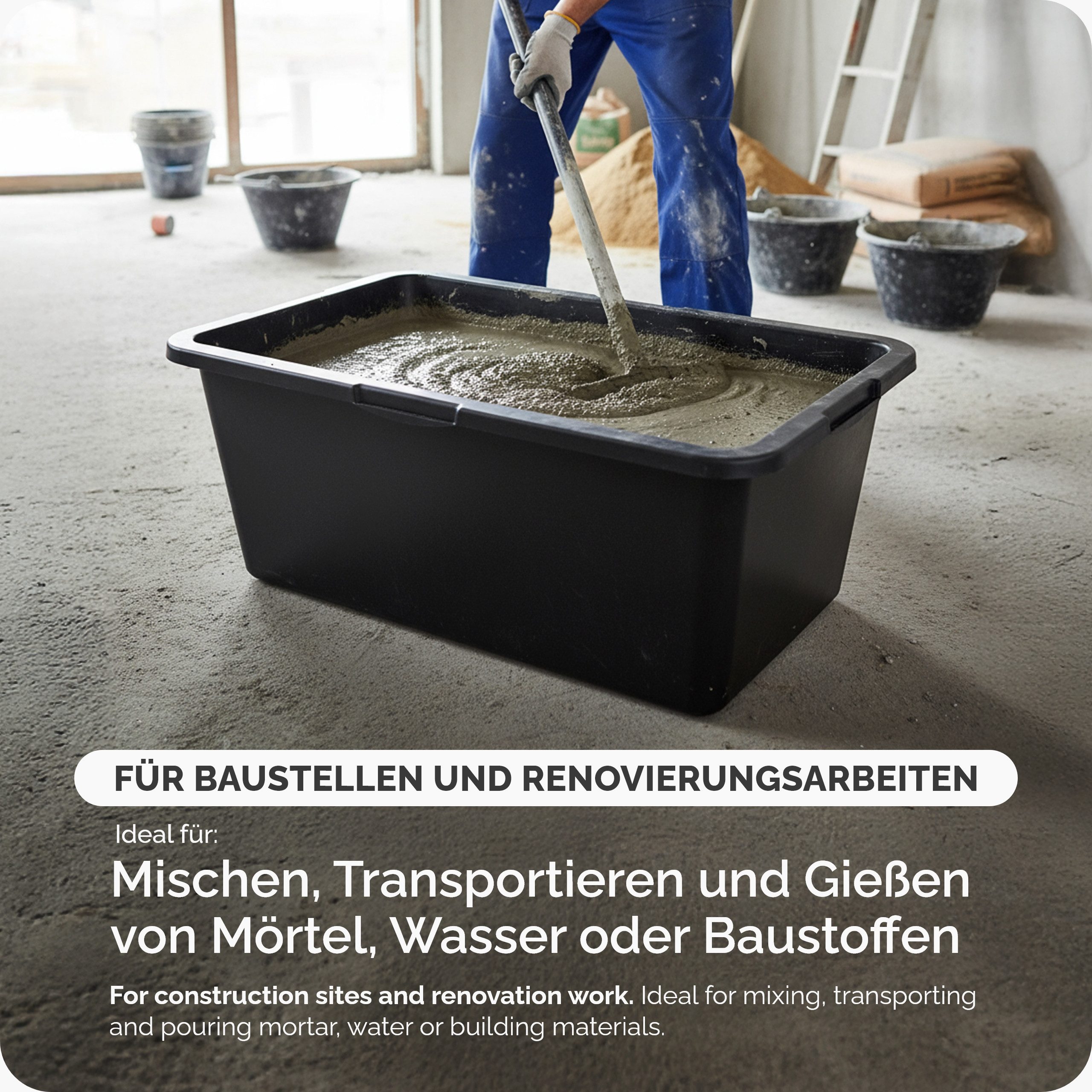 Garronda Mörtelkasten Rechteckig Mörtelkübel Kunststoffwanne stabile Maurerkübel GD-0169, (Set, 5-tlg., 5), Mischen von Beton, Mörtel, Gips, Kleber, Sand, Erde, – Bild 4 von 5
