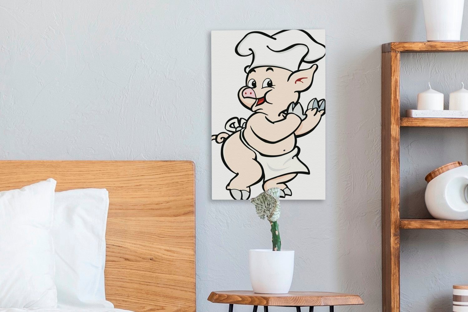Gemälde, St), als fertig cm Eine bespannt inkl. Leinwandbild Leinwandbild Schweins Zackenaufhänger, OneMillionCanvasses® (1 Koch, eines 20x30 Illustration