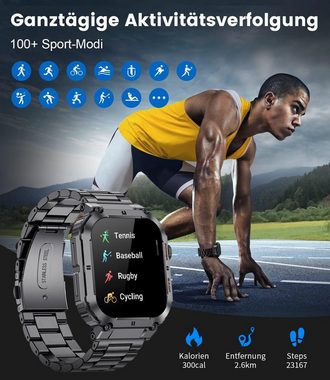 FoxBox Smartwatch (1,96 Zoll, Android iOS), mit Telefonfunktion Militär 100+ Sportmodi IP68 Wasserdicht 400mah Uhr