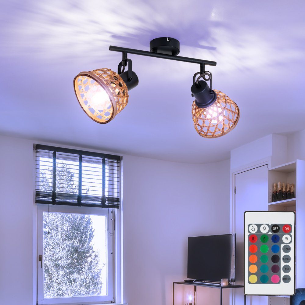 etc-shop LED Deckenleuchte, Leuchtmittel inklusive, Warmweiß, Farbwechsel, Strahler Deckenleuchte Bambus Deckenlampe Boho Style