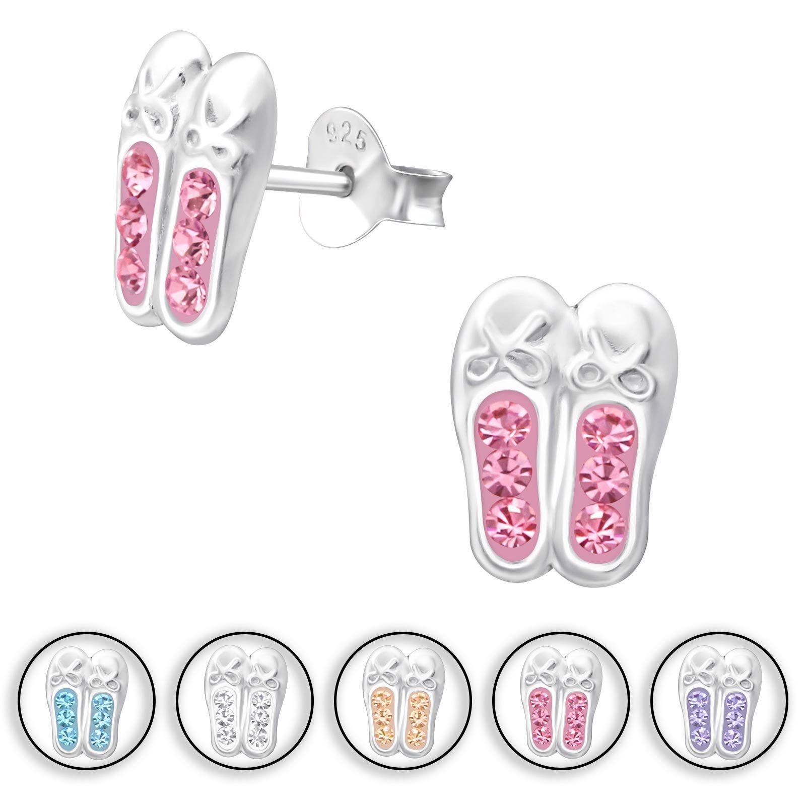 Monkimau Paar Ohrstecker Ballerina Schuhe Ohrringe 925 Silber Ohrstecker (Packung), mit Kristallen
