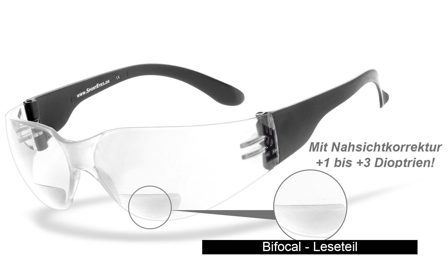 Damen Brillen HSE - SportEyes Sportbrille SPRINTER 2.3, Leseteil (1 bis +3 Dioptrien)
