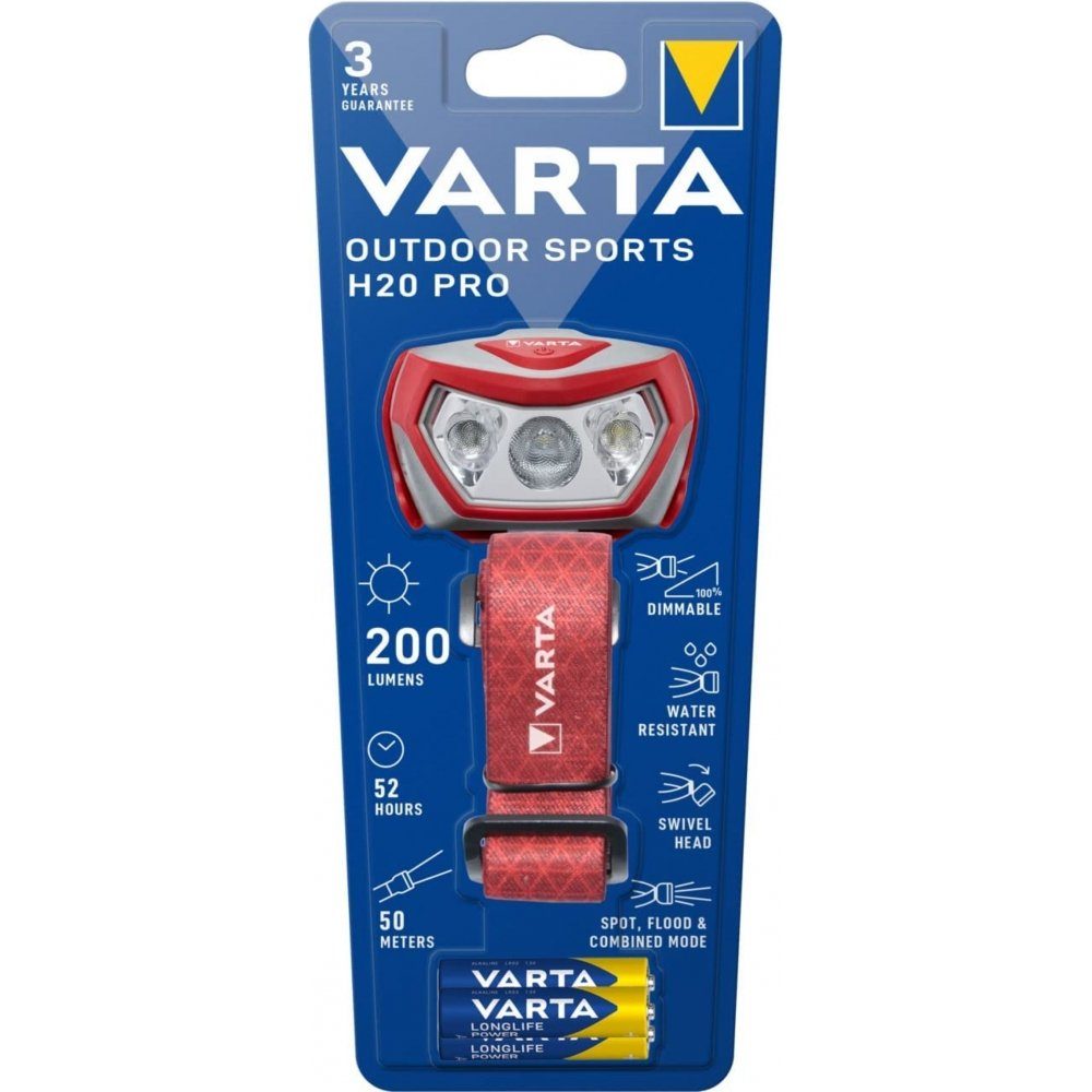 VARTA LED Stirnlampe Outdoor Sports H20 Pro - LED Stirnlampe - 200 lm - rot