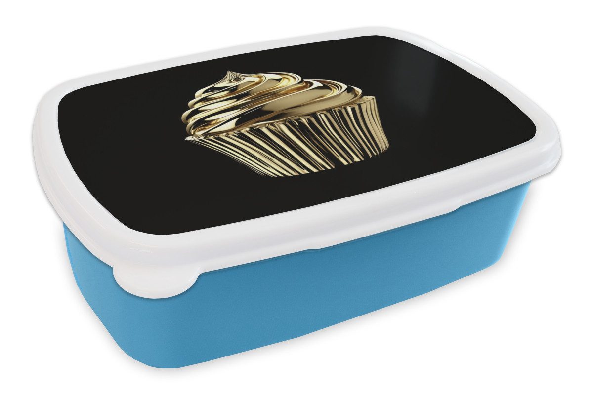 MuchoWow Lunchbox Cupcake - Lebensmittel - Gold - Schwarz, Kunststoff, (2-tlg), Brotdose, Lunchbox, Brotbox für Kinder und Erwachsene