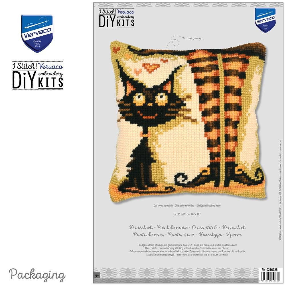Vervaco Kreativset Vervaco Kreuzstich-Kissen-Set Katze - Stickbild vorgezeichnet, (Set, Vervaco embroidery Kit), Made in Europe