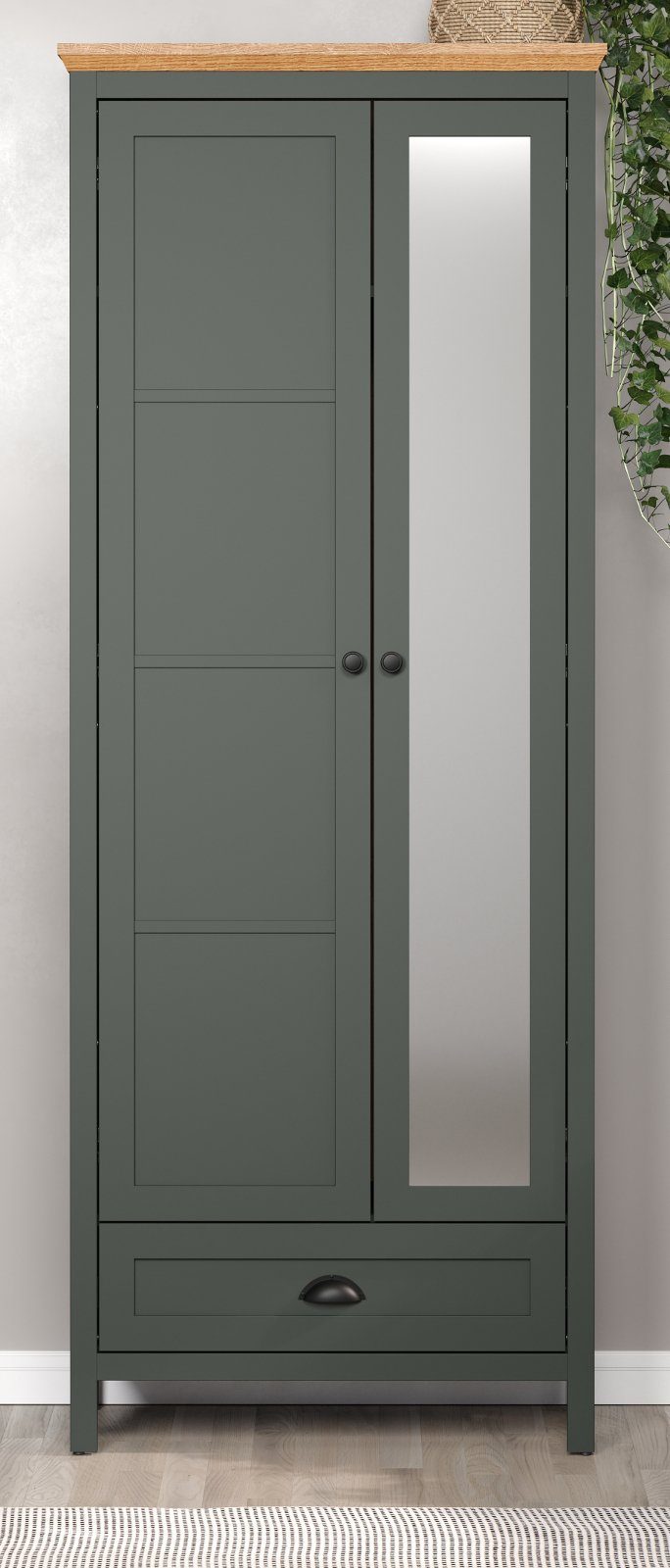 trendteam Garderobenschrank Stanton (Garderobe in Landhaus grün, 77 x 198 cm) mit Spiegeltür