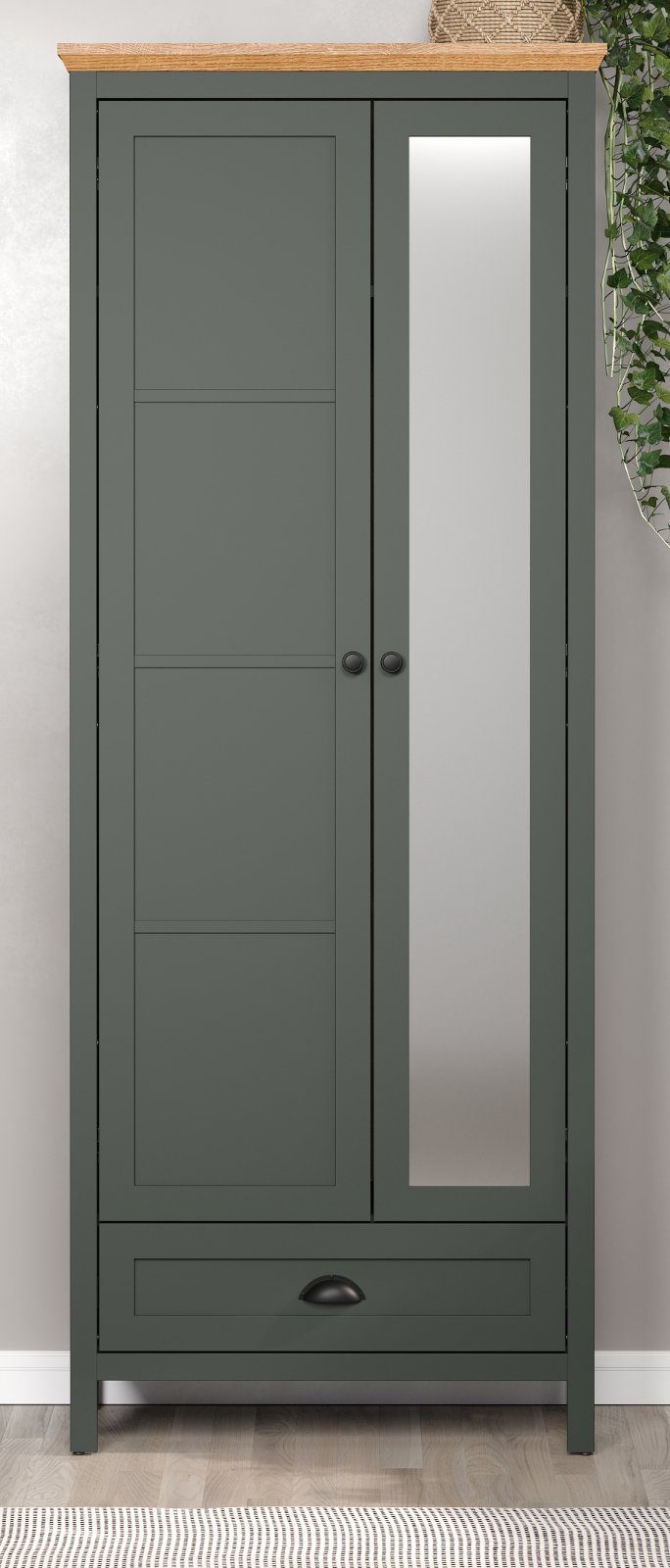 trendteam Garderobenschrank Stanton (Garderobe in Landhaus grüß, 77 x 198  cm) mit Spiegeltür | Garderobenschränke