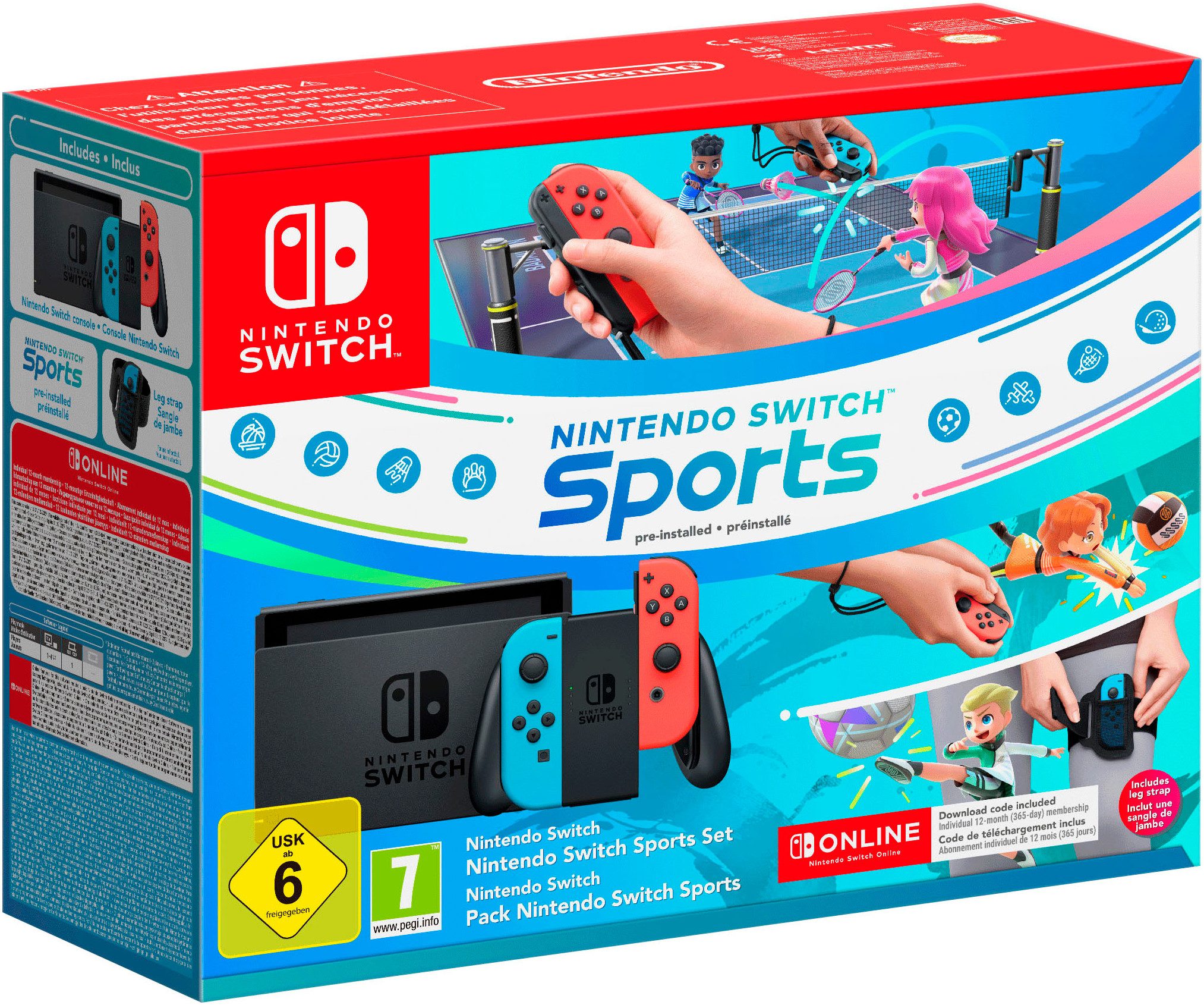 Nintendo Switch Neon-Rot/Neon-Blau + Switch Sports + 12 Mon. Nintendo Switch Online