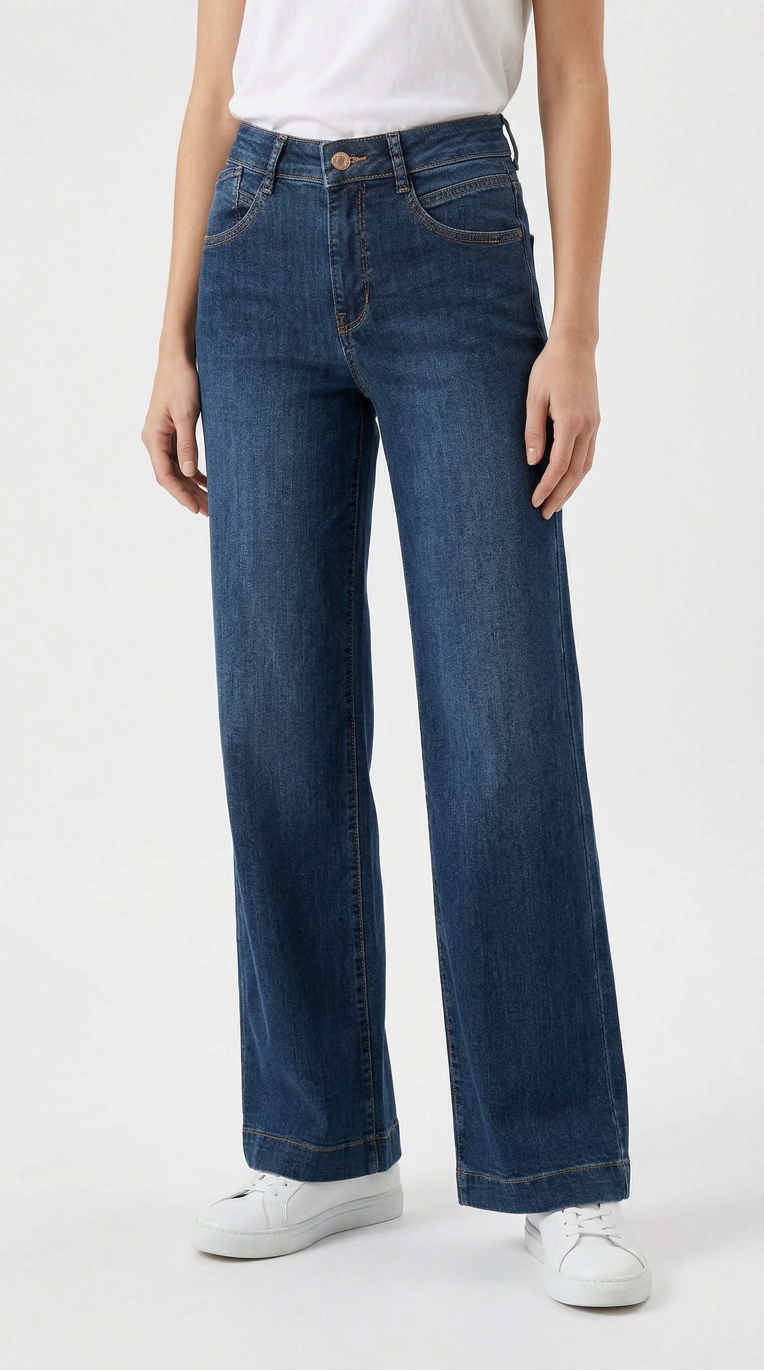 MAC Stretch-Jeans RICH PALAZZO Naht-Details an den Gesäßtaschen
