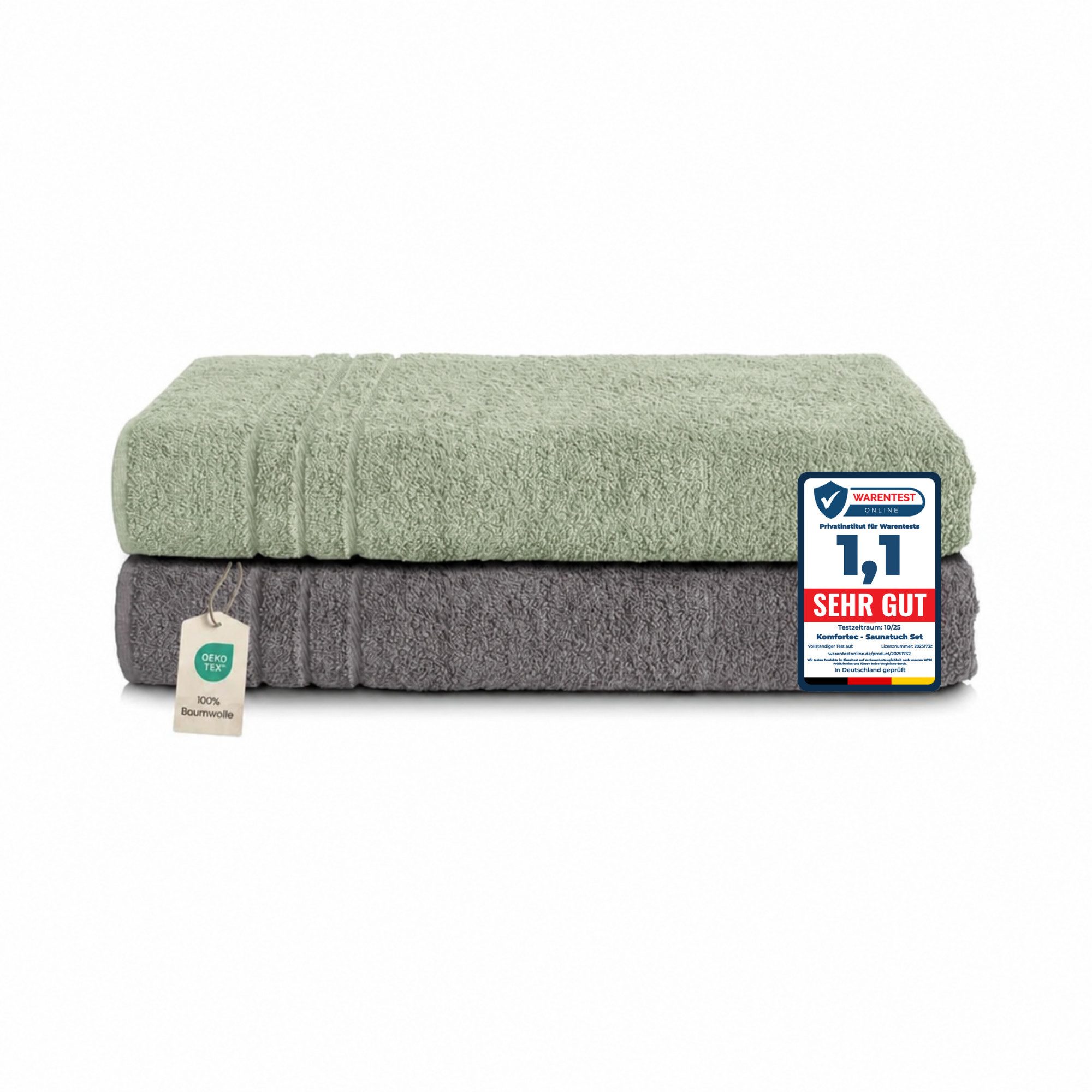 Komfortec Saunatuch Frotte aus 100% Baumwolle, Frottee (Packung, 2-St), 80x200 Saunatücher set XXL, Weich, Schnelltrocknend