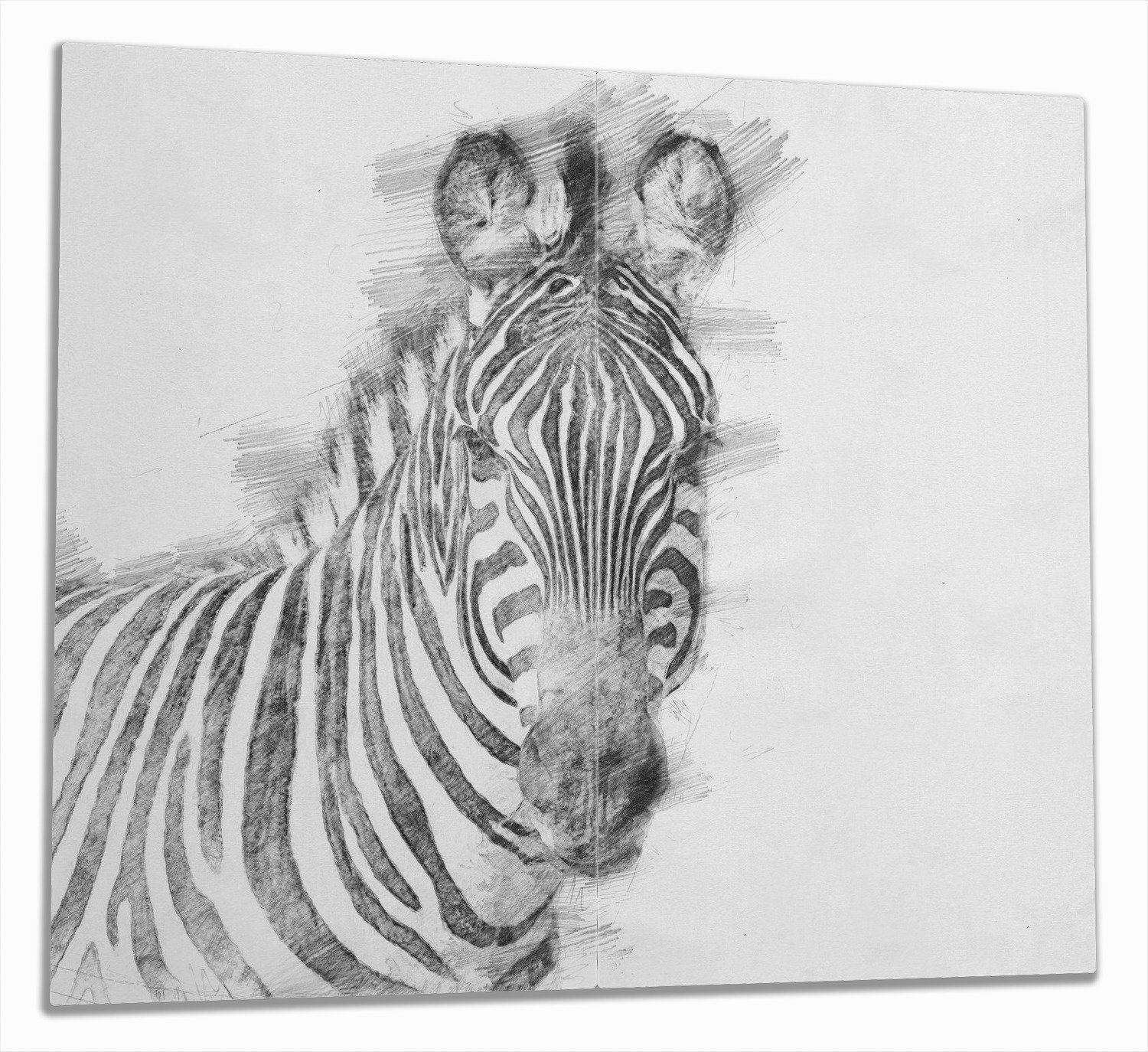 Wallario Herd-Abdeckplatte Zebra in schwarz weiß - Bleistift Zeichnung, ESG-Sicherheitsglas, (Glasplatte, 2 tlg., inkl. 5mm Noppen), verschiedene Größen