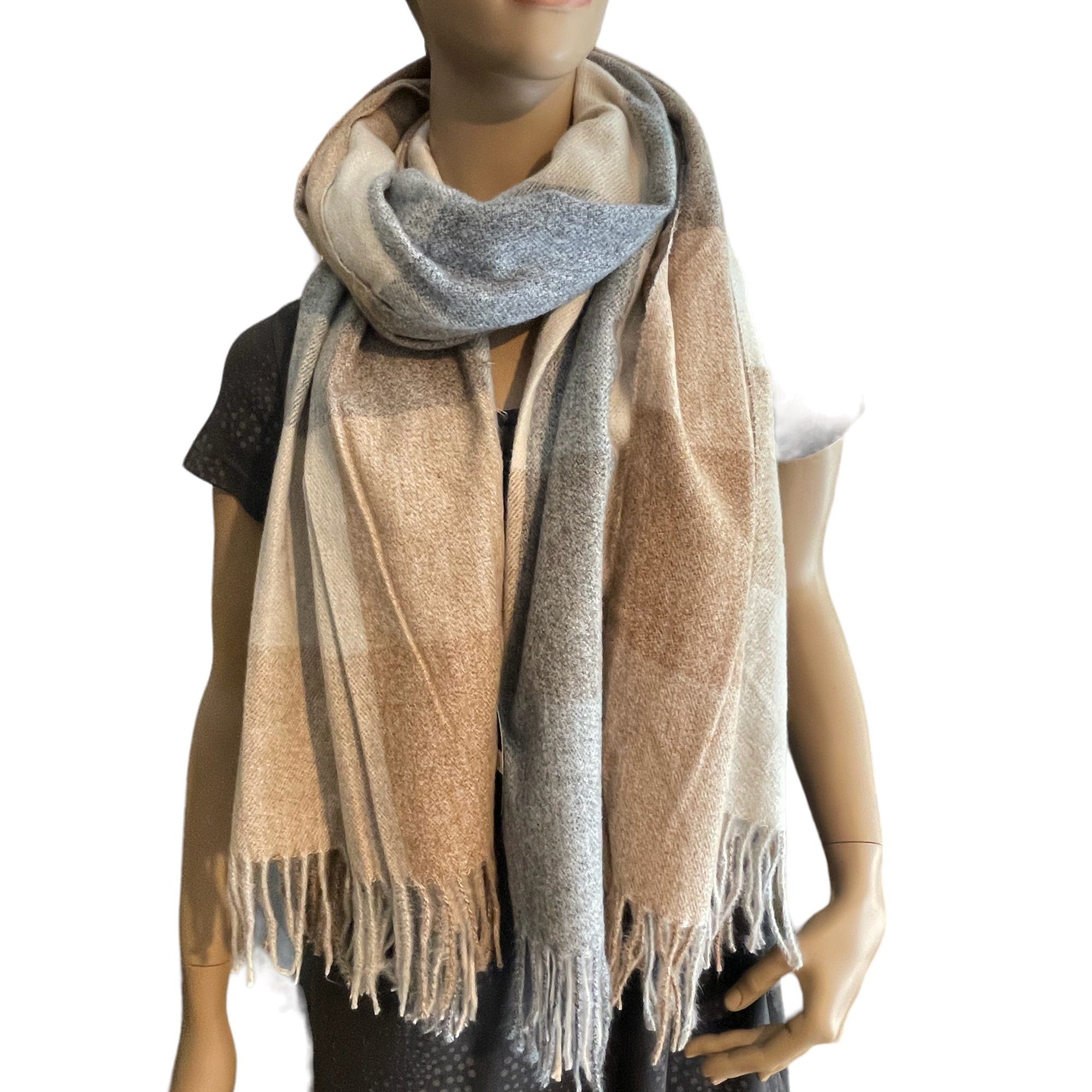 Karomuster, Fransen, Herbst/Winter beige modernes Farbkombination, Damen Taschen4life multi Accessoires Schal großer mit tolle Schal
