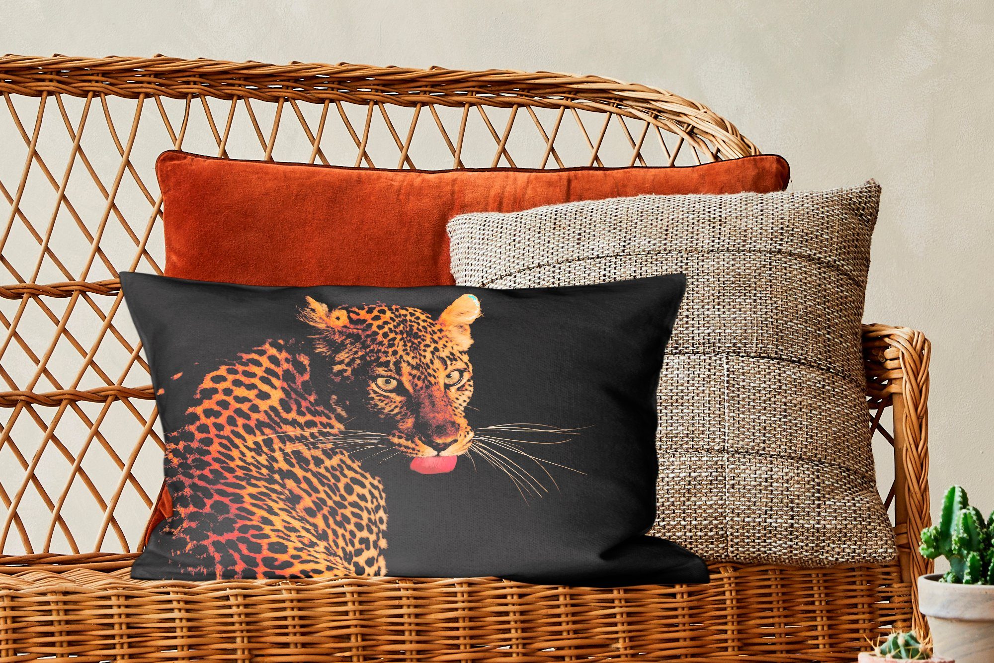 MuchoWow Dekokissen - Wohzimmer Füllung, Zunge Nacht, - Dekoration, Zierkissen, Leopard mit Dekokissen Schlafzimmer