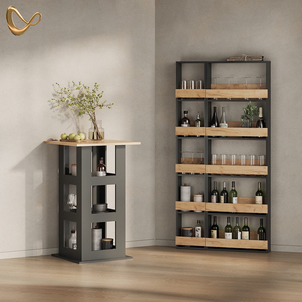 Livinity® Bartisch Regusa, Goldkraft Eiche/Anthrazit/Anthrazit, 65 x 65 cm (1-St)