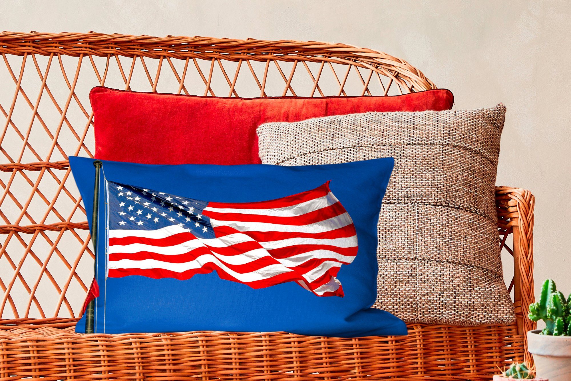 Schlafzimmer Dekokissen Hissende Flagge mit Staaten, der Wohzimmer Vereinigten Dekoration, Zierkissen, Füllung, Dekokissen MuchoWow